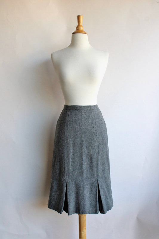Vintage 1950s Grey Wool Skirt by Century of Boston-The Black Velvet Emporium-1950s Skirt,Autumn Skirt,Century of Boston,Gray,Grey Wool,Kick Pleats,Kickpleat,Metal Zipper,Pencil Skirt,Winter Skirt