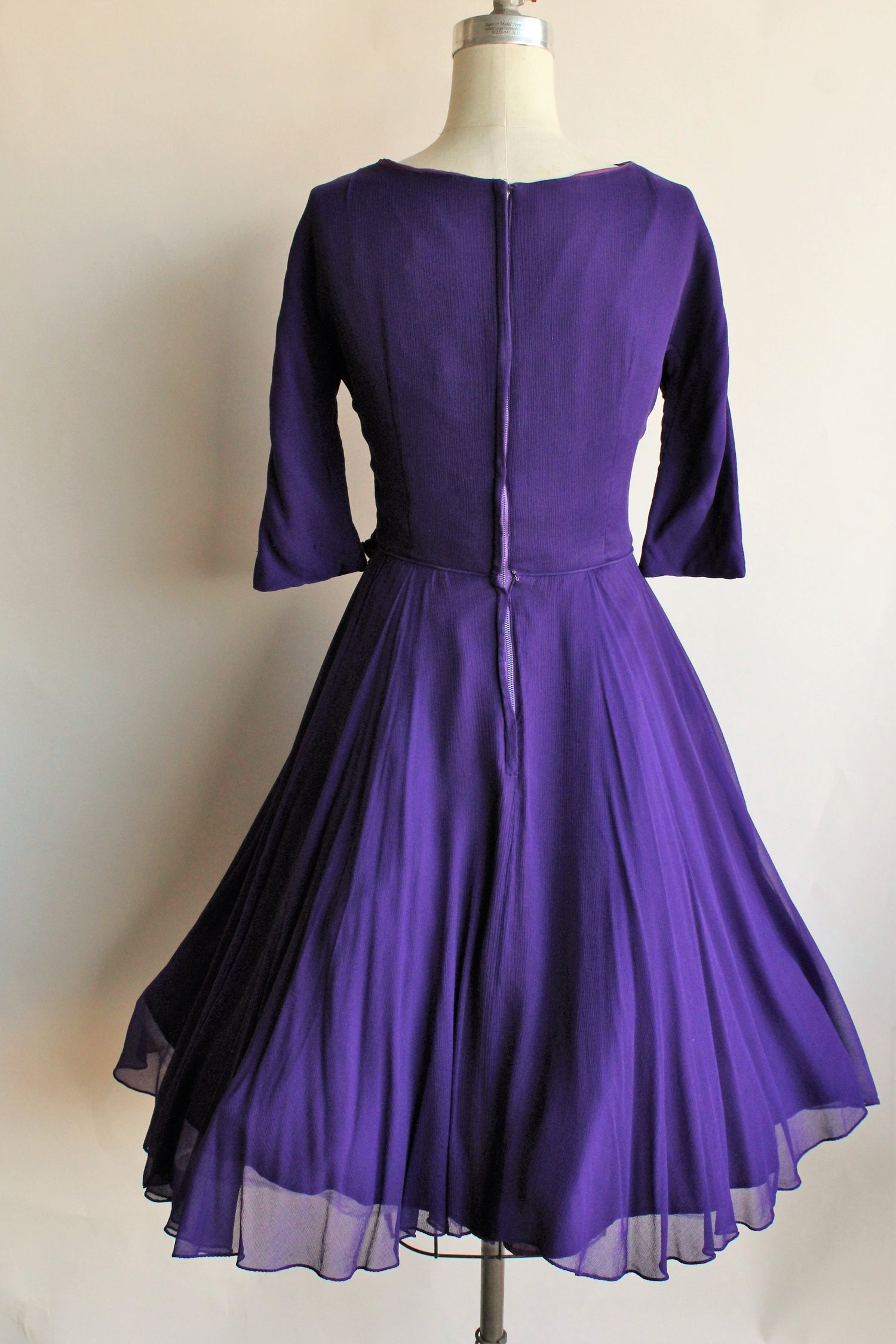 Vintage 1960s Purple Chiffon Fit And Flare Party Dress by Miss Elliette
