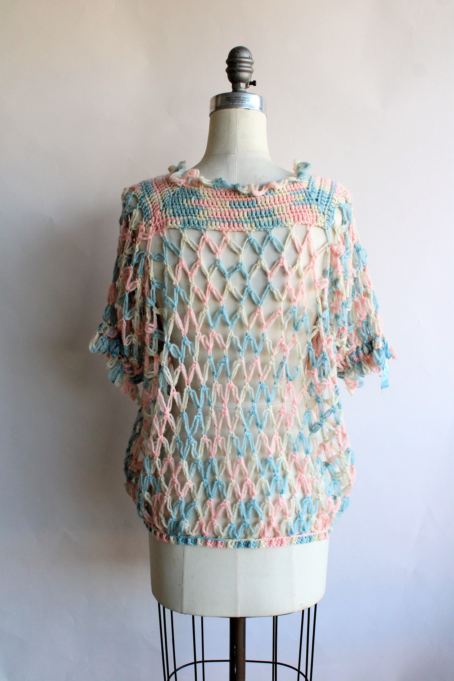 Vintage 1950s Knit Bed Jacket in Pastel Blue, Pink and White