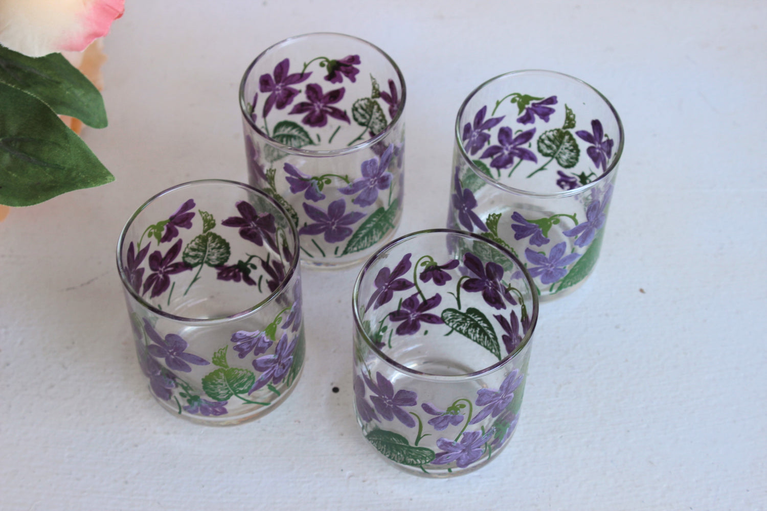 Vintage 1980s Painted Violet Juice Glasses