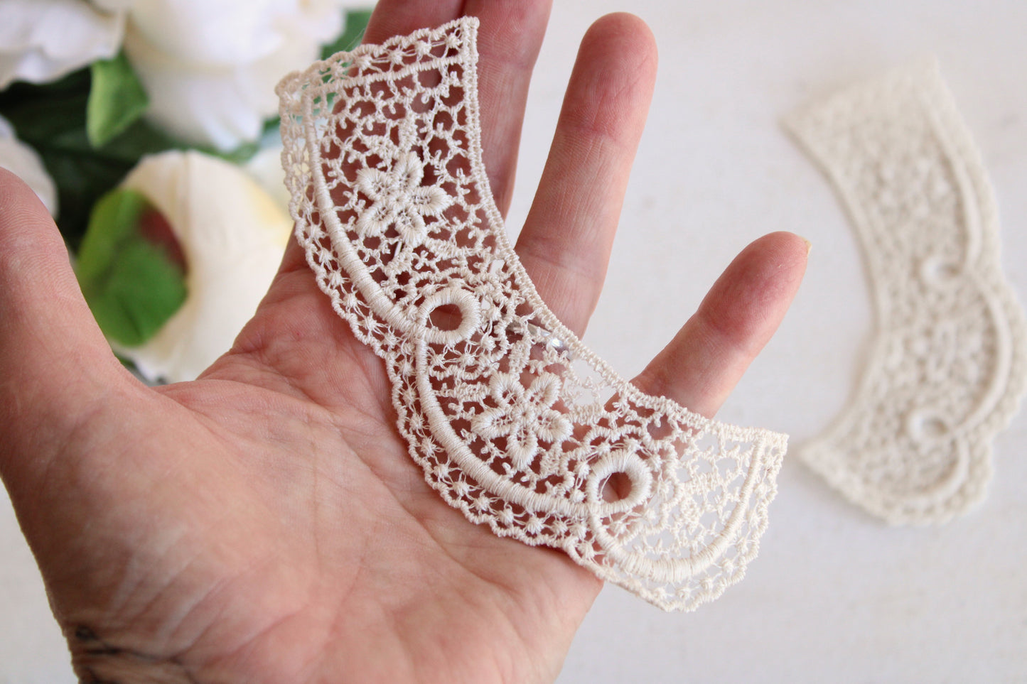Vintage Ivory Crochet Appliques With Crocheted Flowers