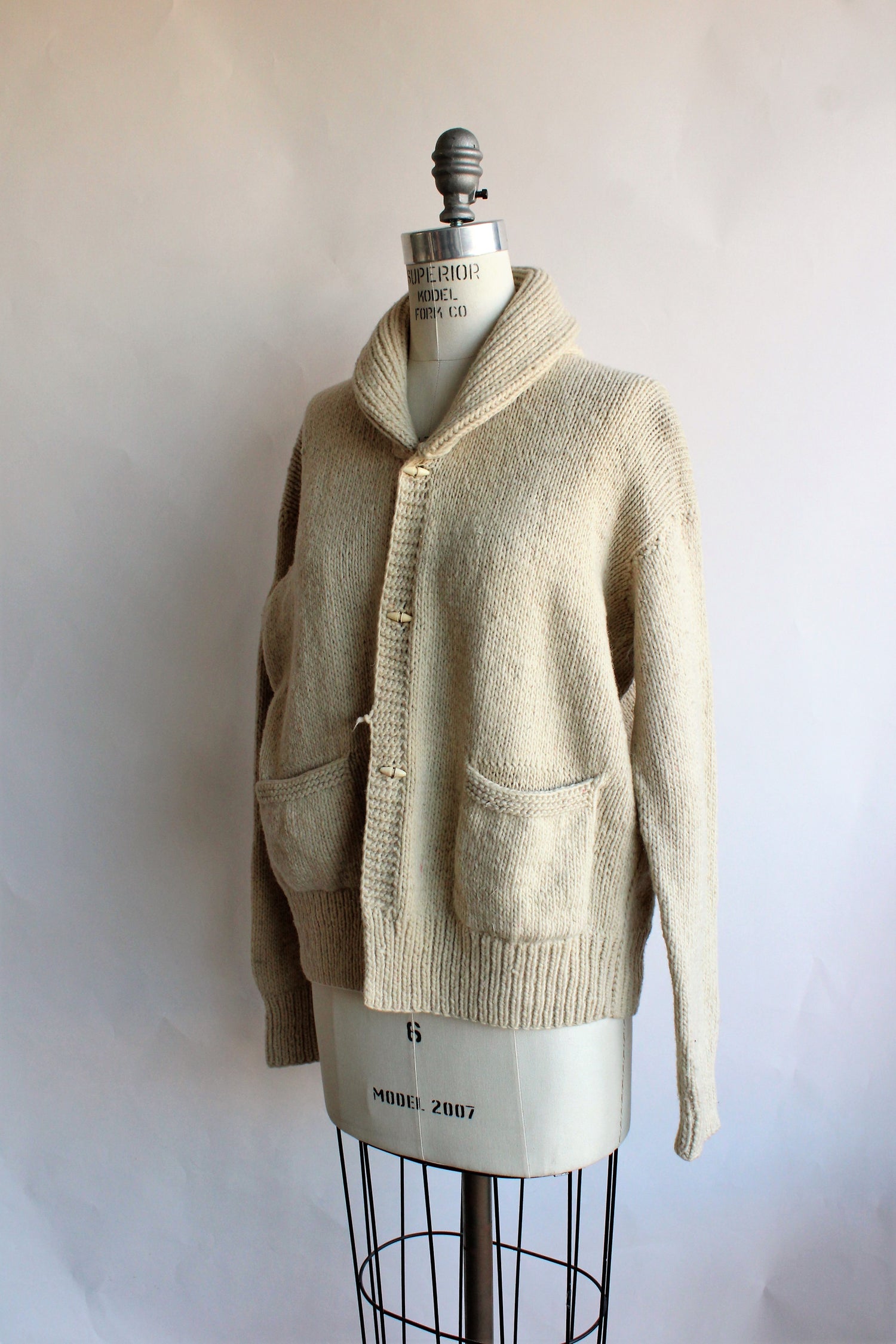 Vintage 1950s Ivory Wool Cardigan With Pockets