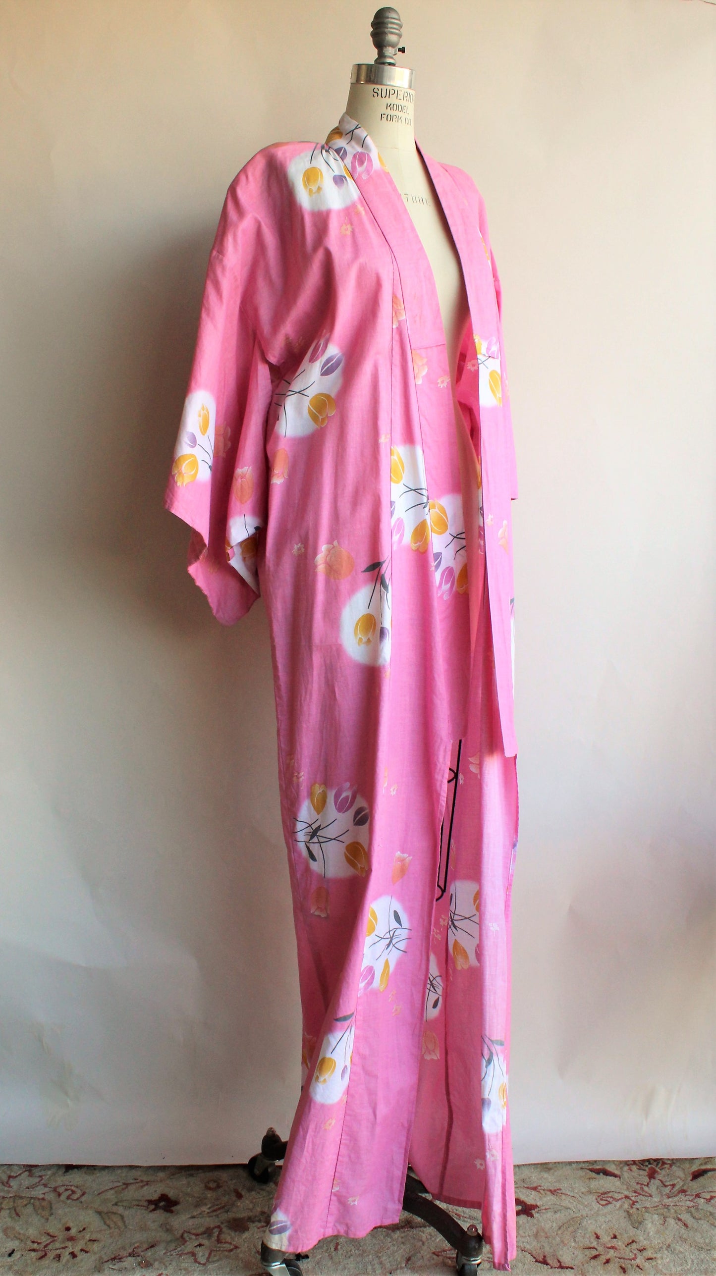 Vintage 1980s 1990s Pink Cotton Kimono