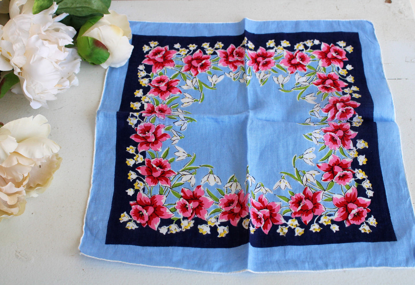 Vintage Cotton Hanky with a Spring Floral Print
