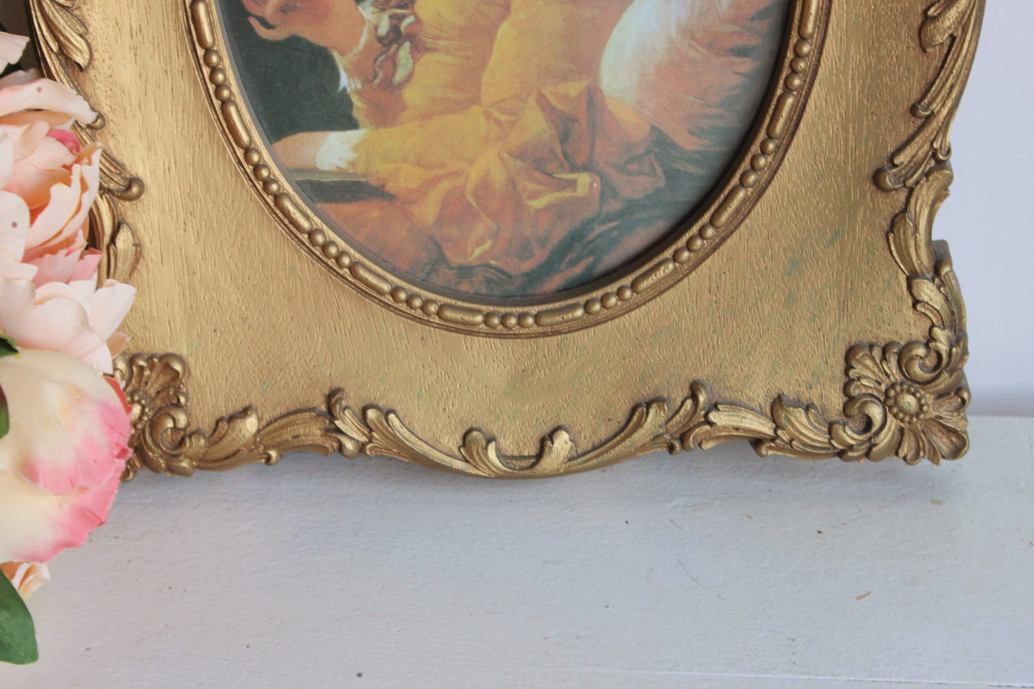 Vintage 1970s Framed Portrait in Gold Syroco Wood by Homco