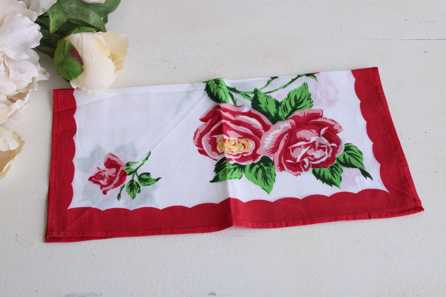 Vintage Red Rose Cotton Handkerchief