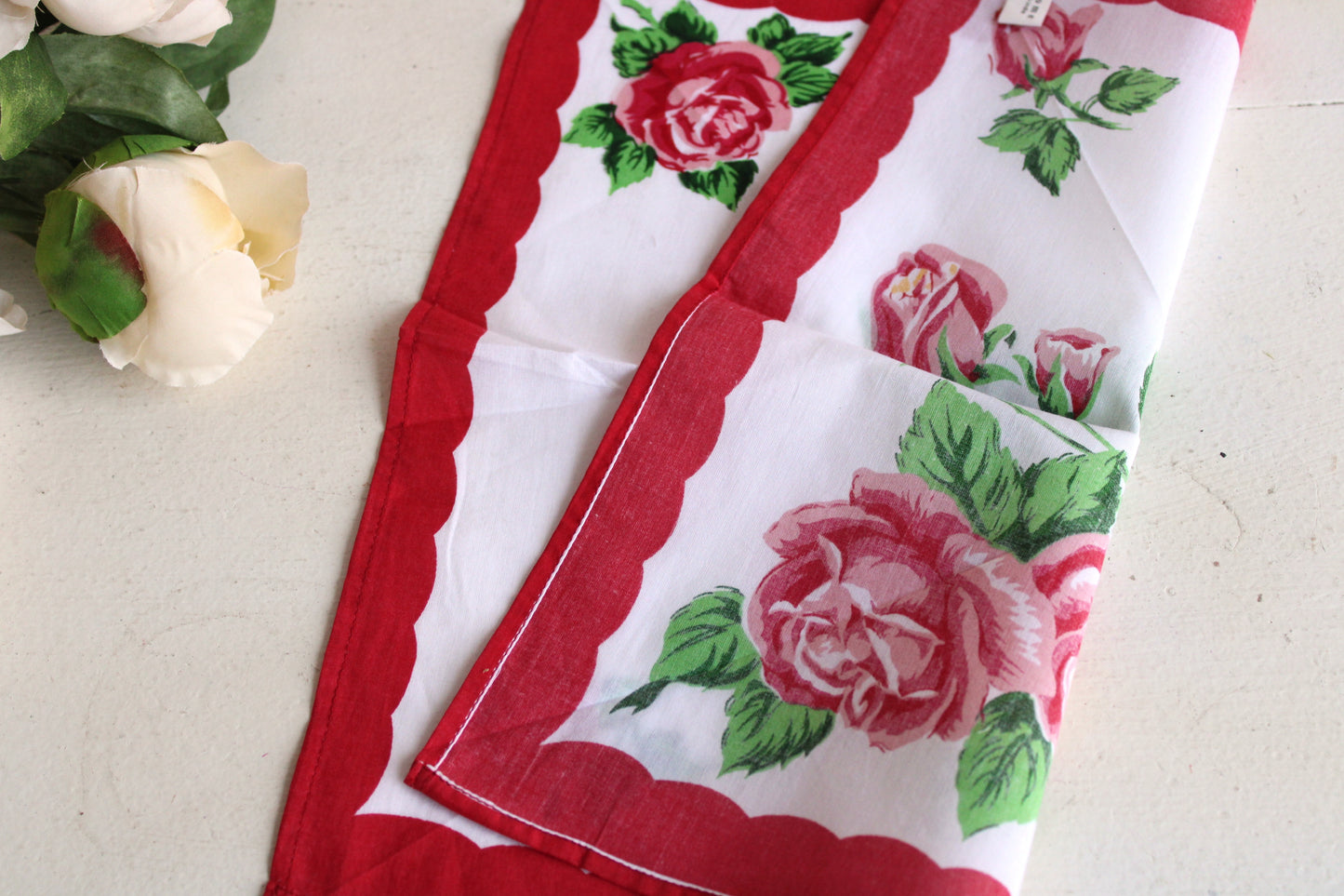 Vintage Red Rose Cotton Handkerchief