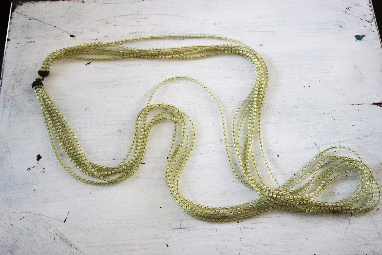 Vintage 1950s Extra Long Green Bead Necklace