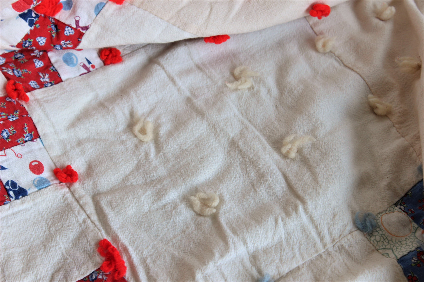 Vintage 1930s 1940s Feedsack Quilt, Twin Size