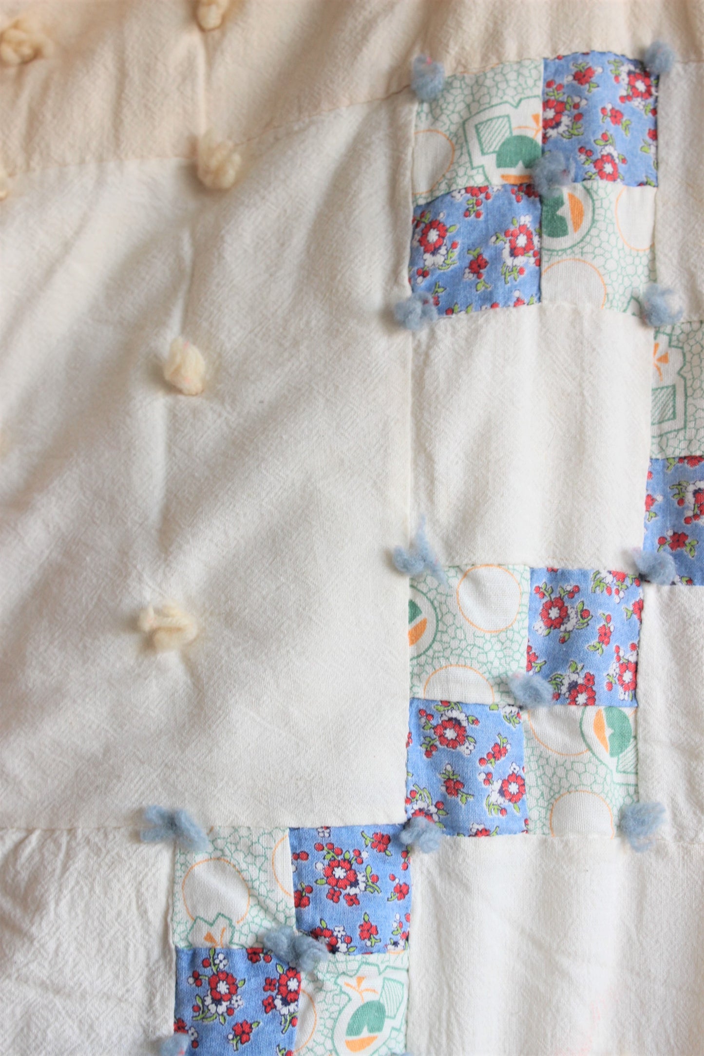 Vintage 1930s 1940s Feedsack Quilt, Twin Size