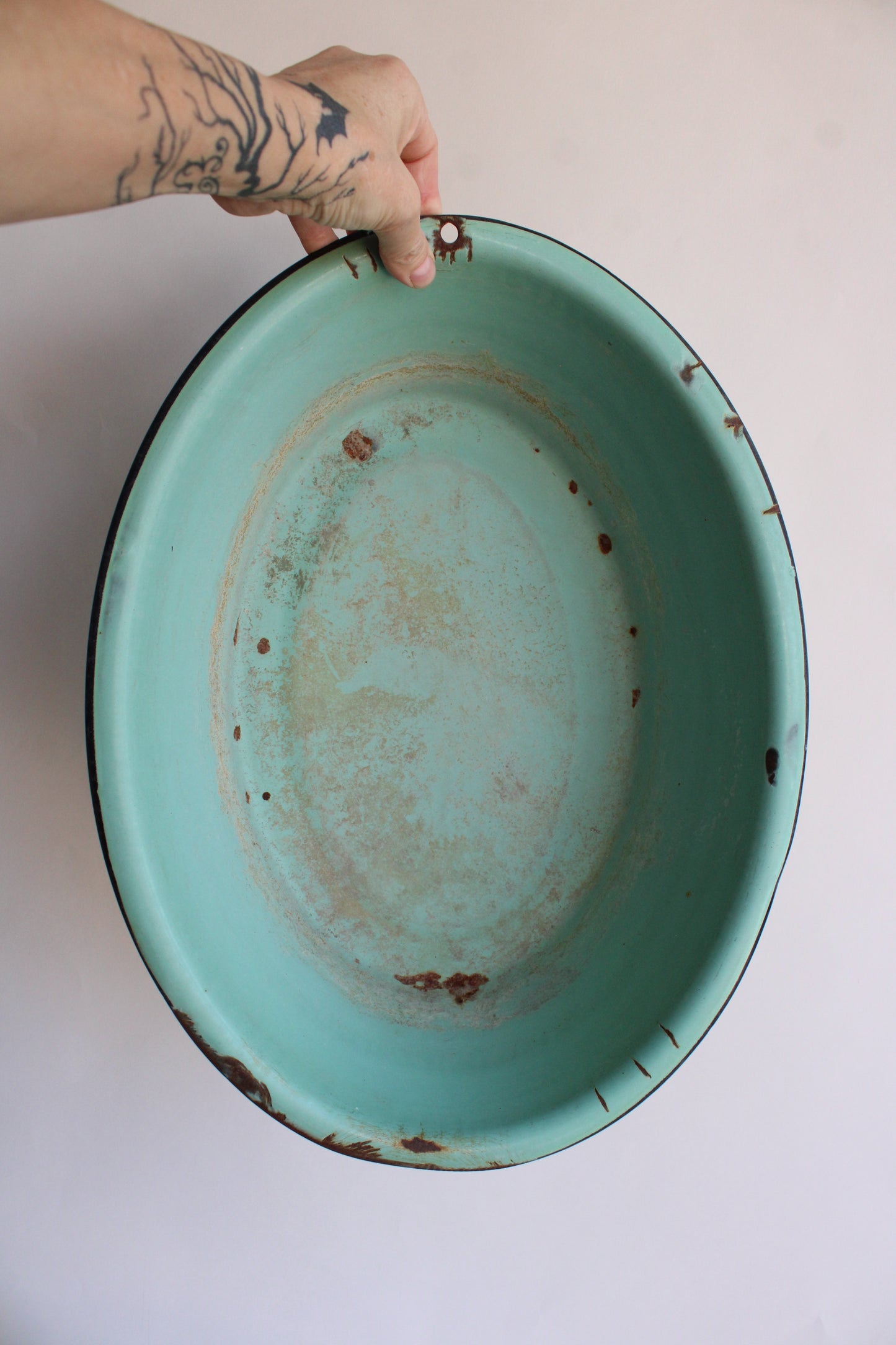 Vintage 1940s Large Teal Enamelware Pan