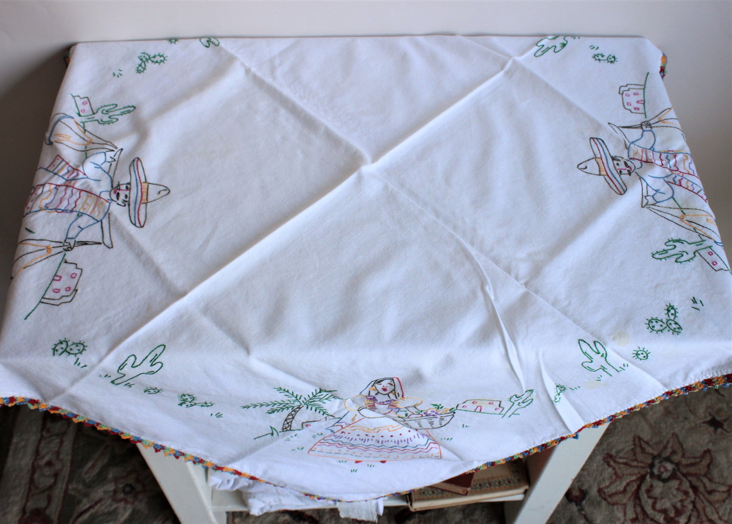 Vintage 1950s Mexican Souvenir Tablecloth
