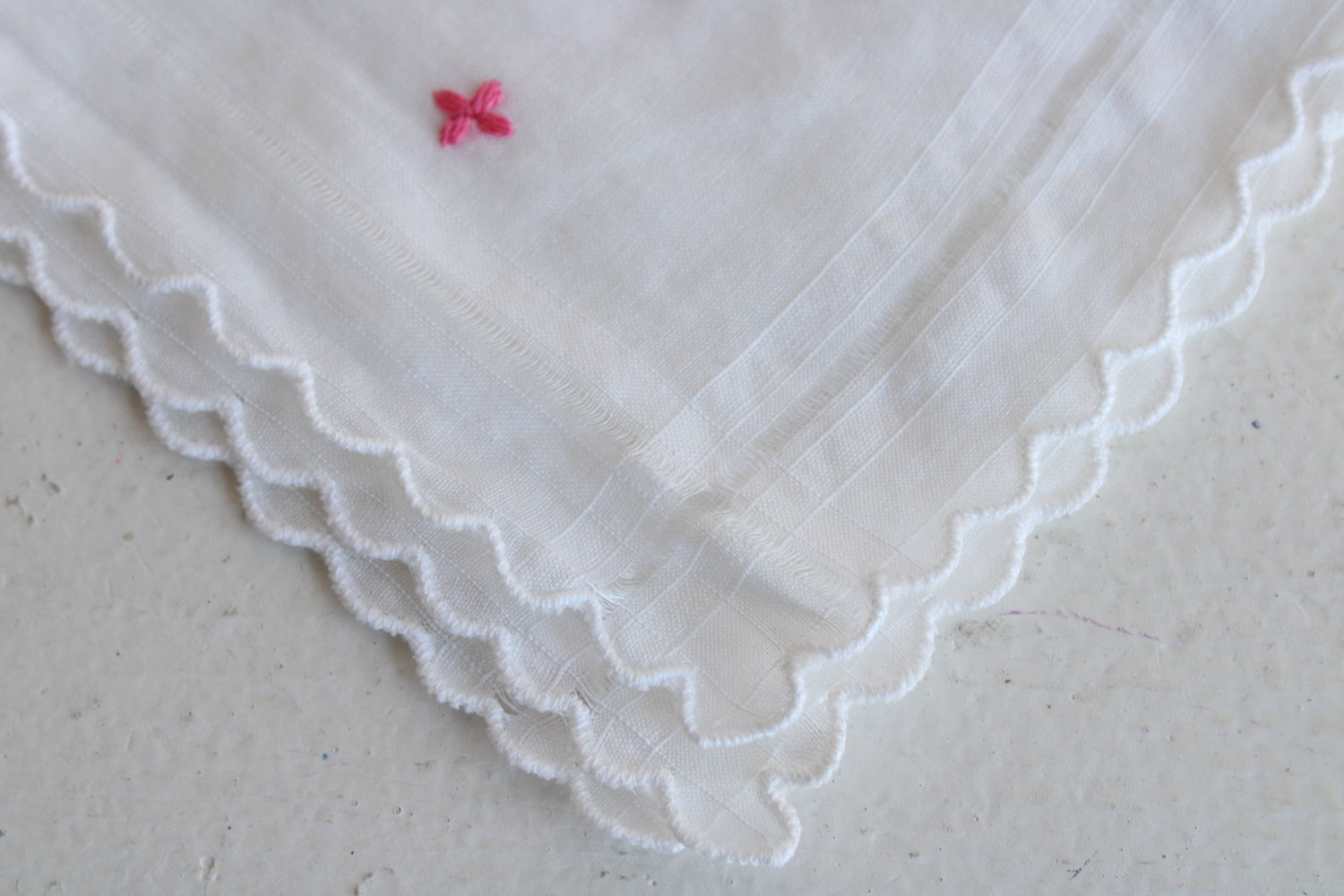 Vintage 1950s Hanky with Embroidered Pink Flowers
