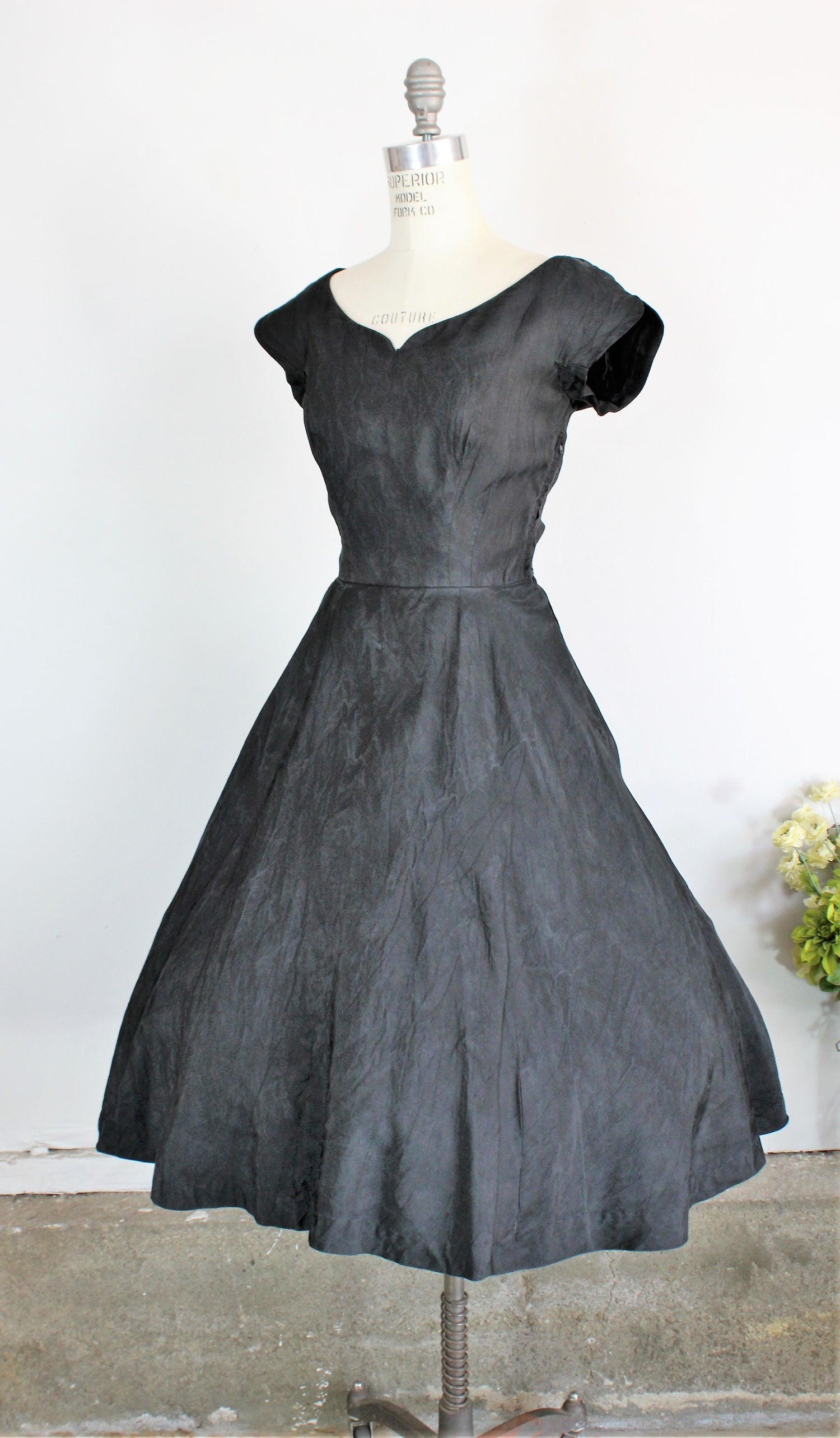 Vintage 1950s Black Fit And Flare Dress With Pockets by Maurice Rentner