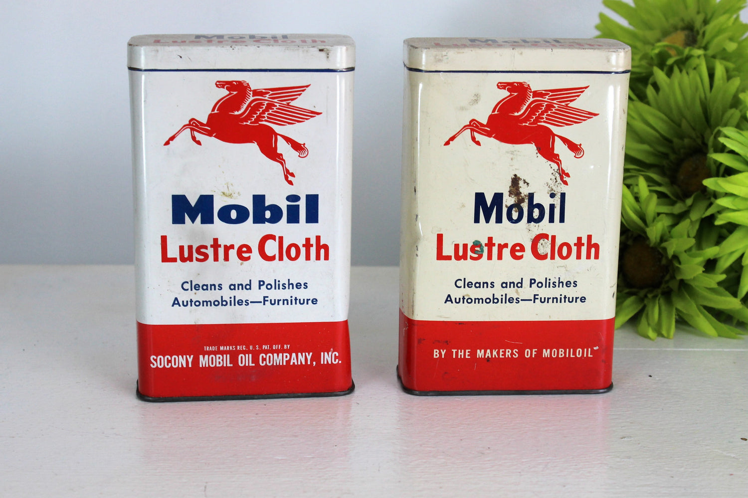 Vintage Mid Century Mobil Lustre Cloth Tin With Cloth and Lid