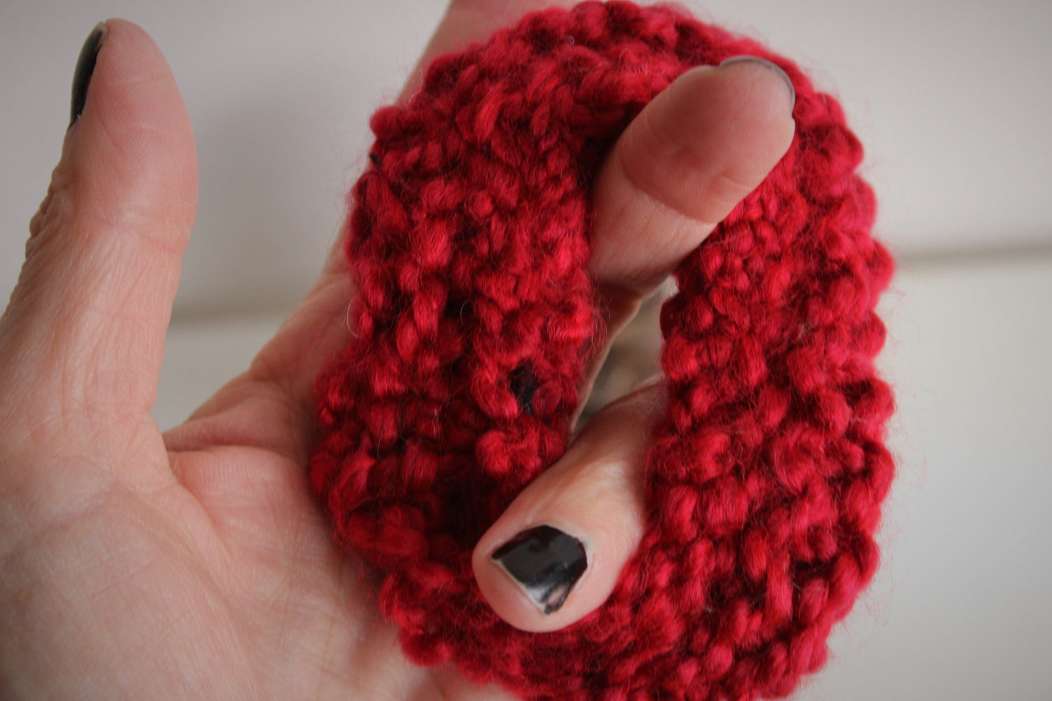 Red Hand Knit Hair Tie Scrunchie