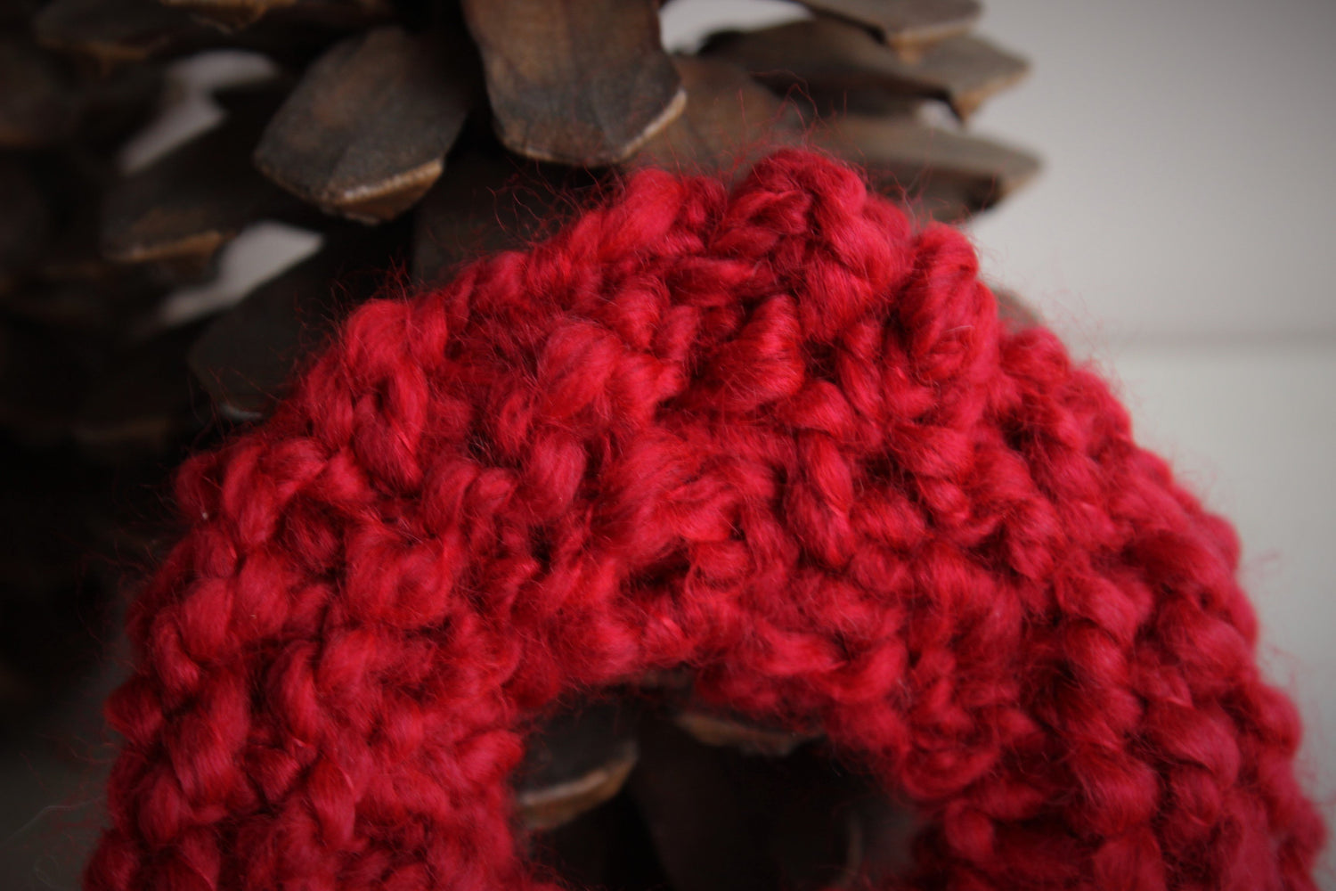 Red Hand Knit Hair Tie Scrunchie