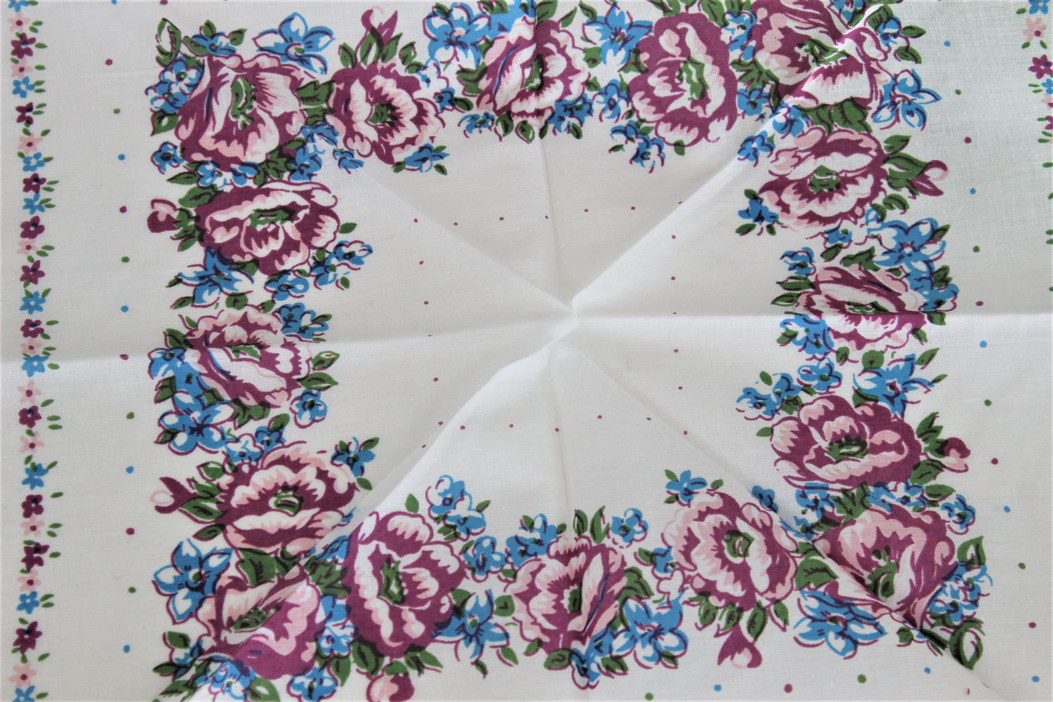 Vintage Cotton Handkerchief Floral Print of Purple Roses