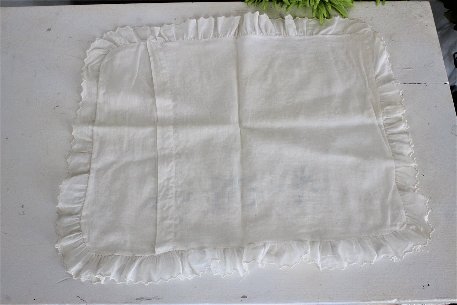 Vintage Pillow Case In White With Gray Embroidery 