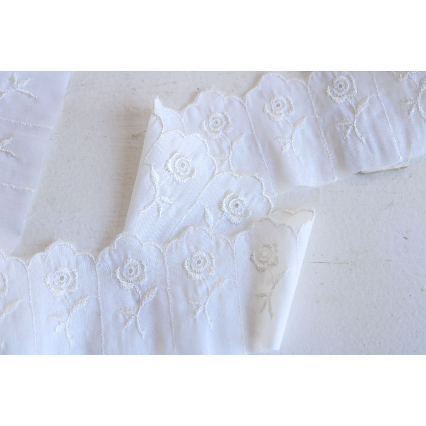 Vintage White Trim Embroidered With Roses 2" Wide / 2 yards