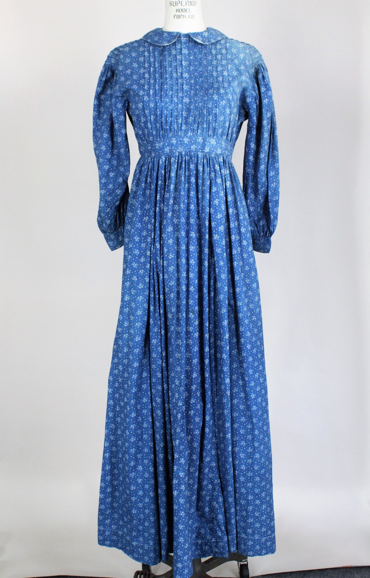 Victorian Late 1800s Blue Paisley Calico Cotton Dress
