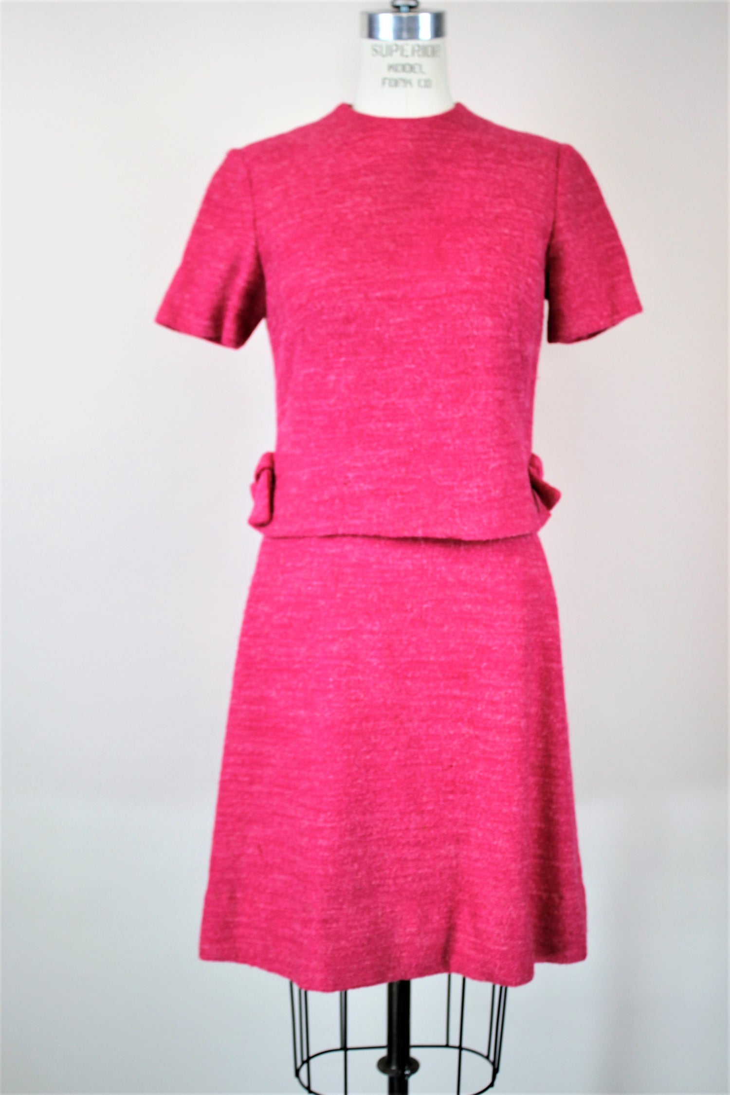 Vintage 1960s Pink Wool Tweed Dress With Top