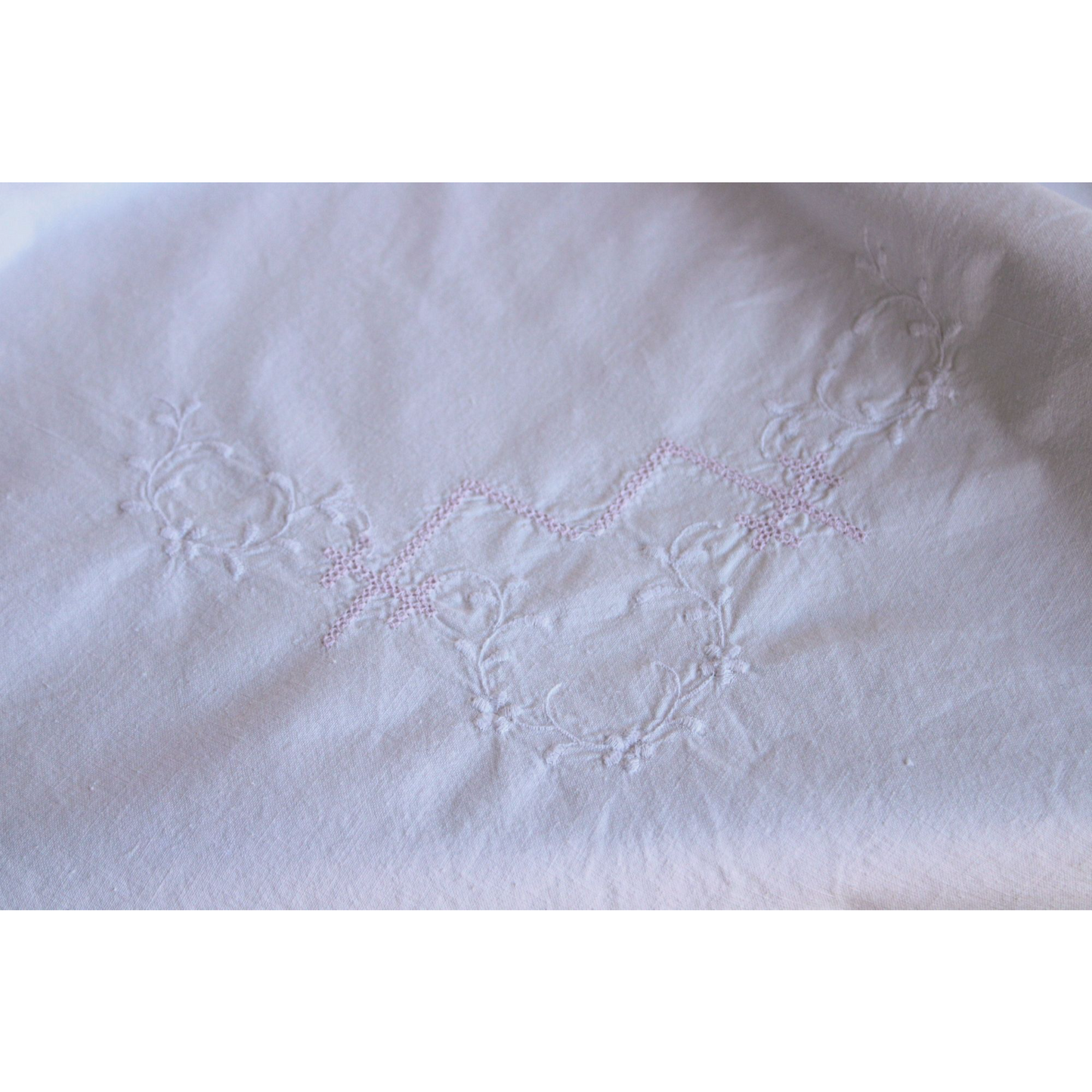 Antique Victorian Pillow Sham With Pink And White Embroidery