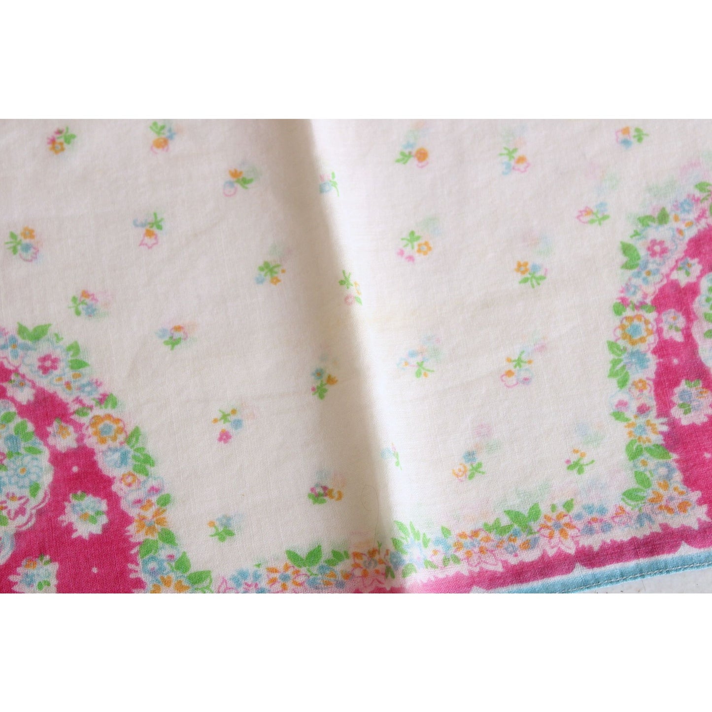 Vintage 1950s Pink Ribbons and Flowers Hanky