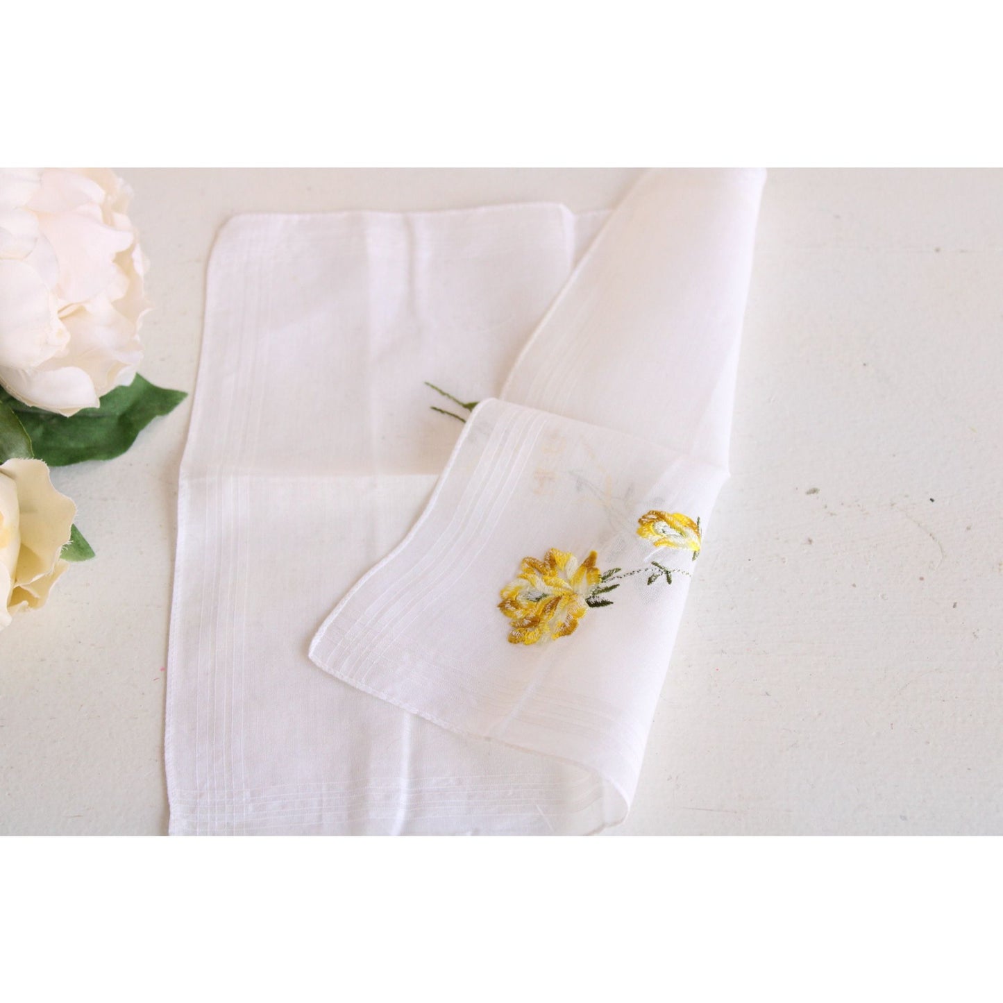 Vintage Handkerchief, Embroidered with "Mother" and Yellow Roses
