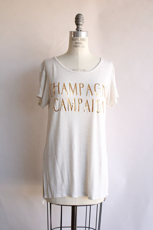 Mi ami womens T Shirt, Champagne Campaign, Size M, Ivory with gold letters