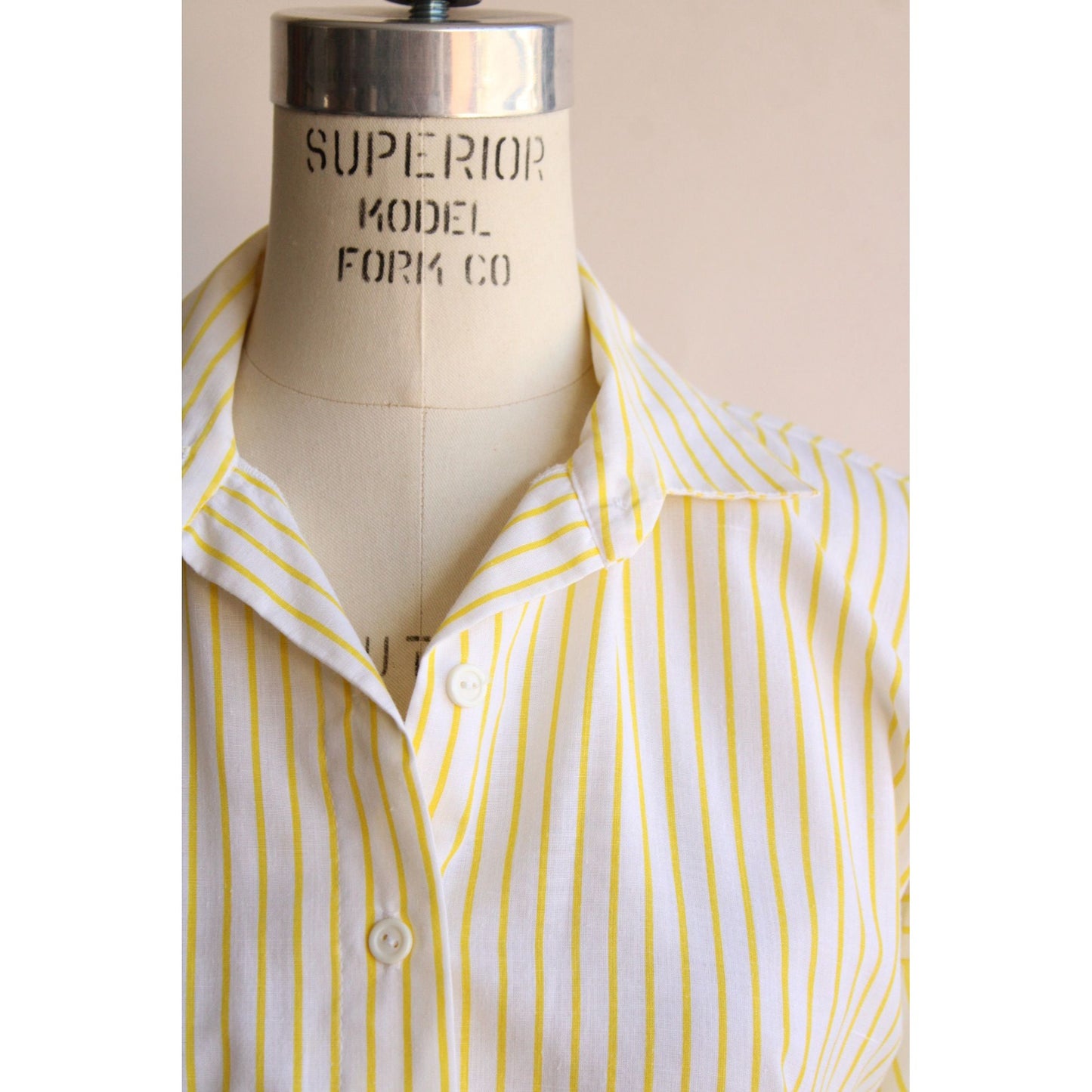Vintage 1970s 1980s Yellow Striped Shirtwaist Dress