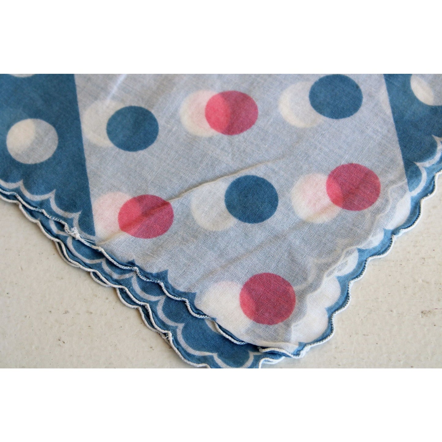 Vintage Cotton Blue and Pink Polkadots Hanky