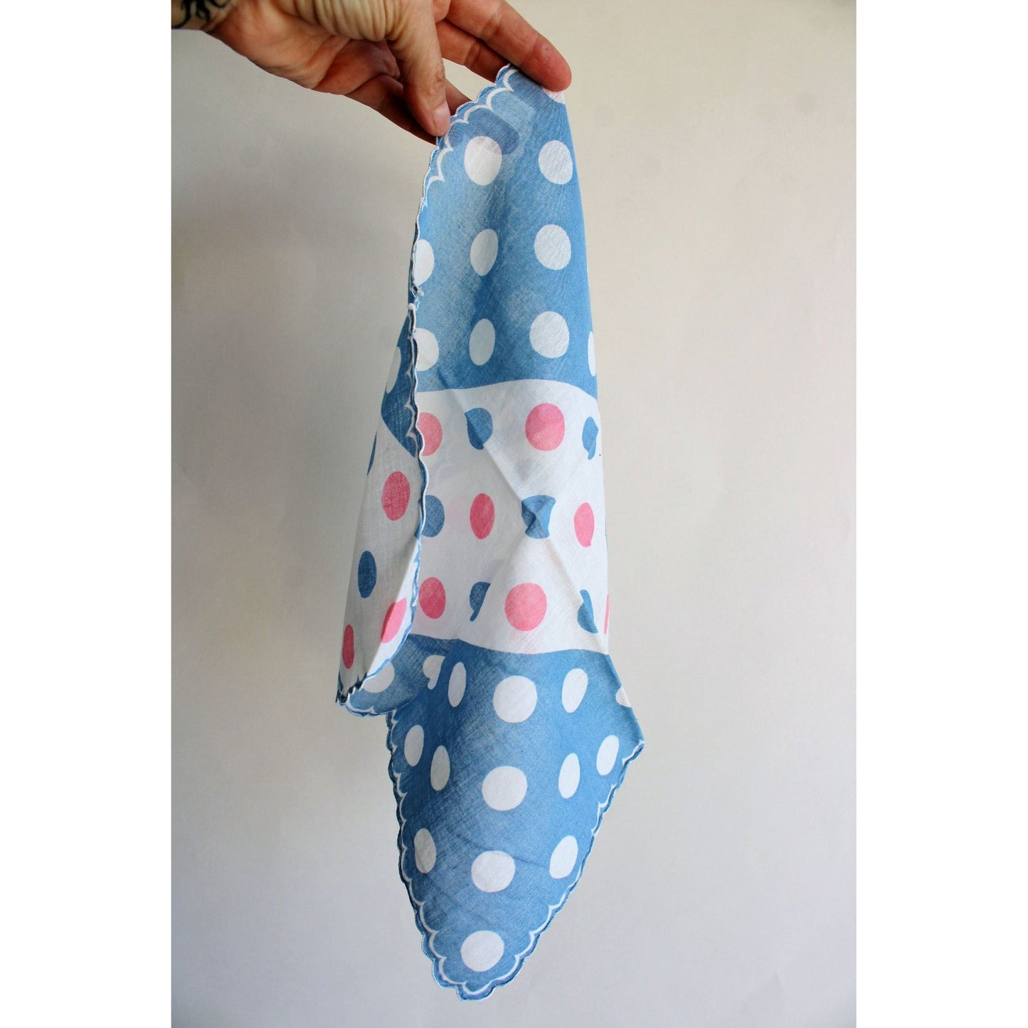 Vintage Cotton Blue and Pink Polkadots Hanky