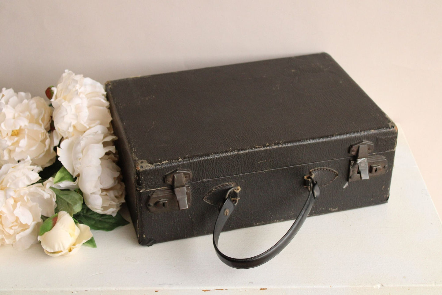 Vintage 1920s Black Hard Shell Suitcase