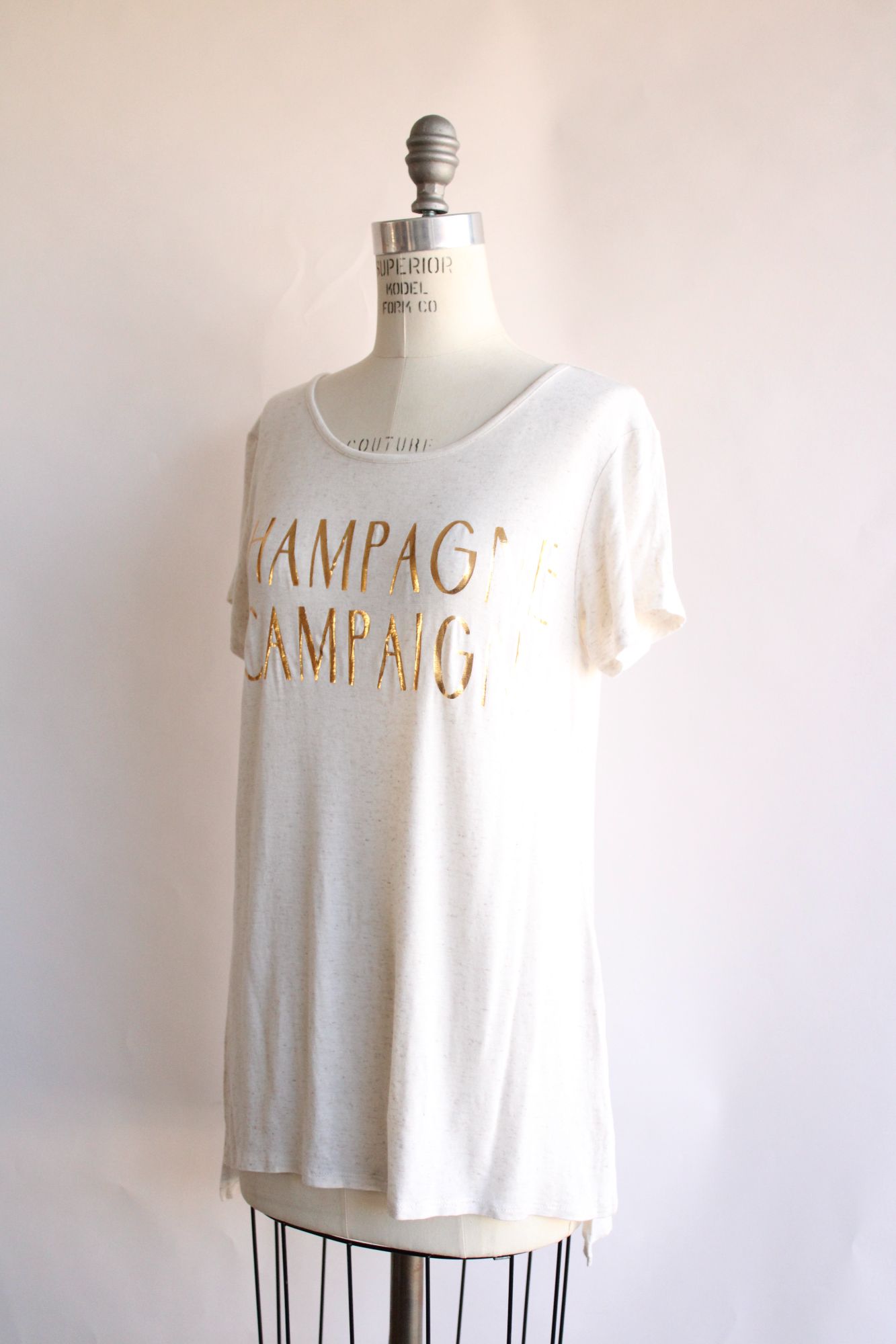 Mi ami womens T Shirt, Champagne Campaign, Size M, Ivory with gold letters