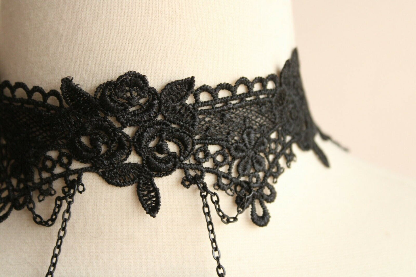 Goth Choker Necklace, Black Lace and Bats