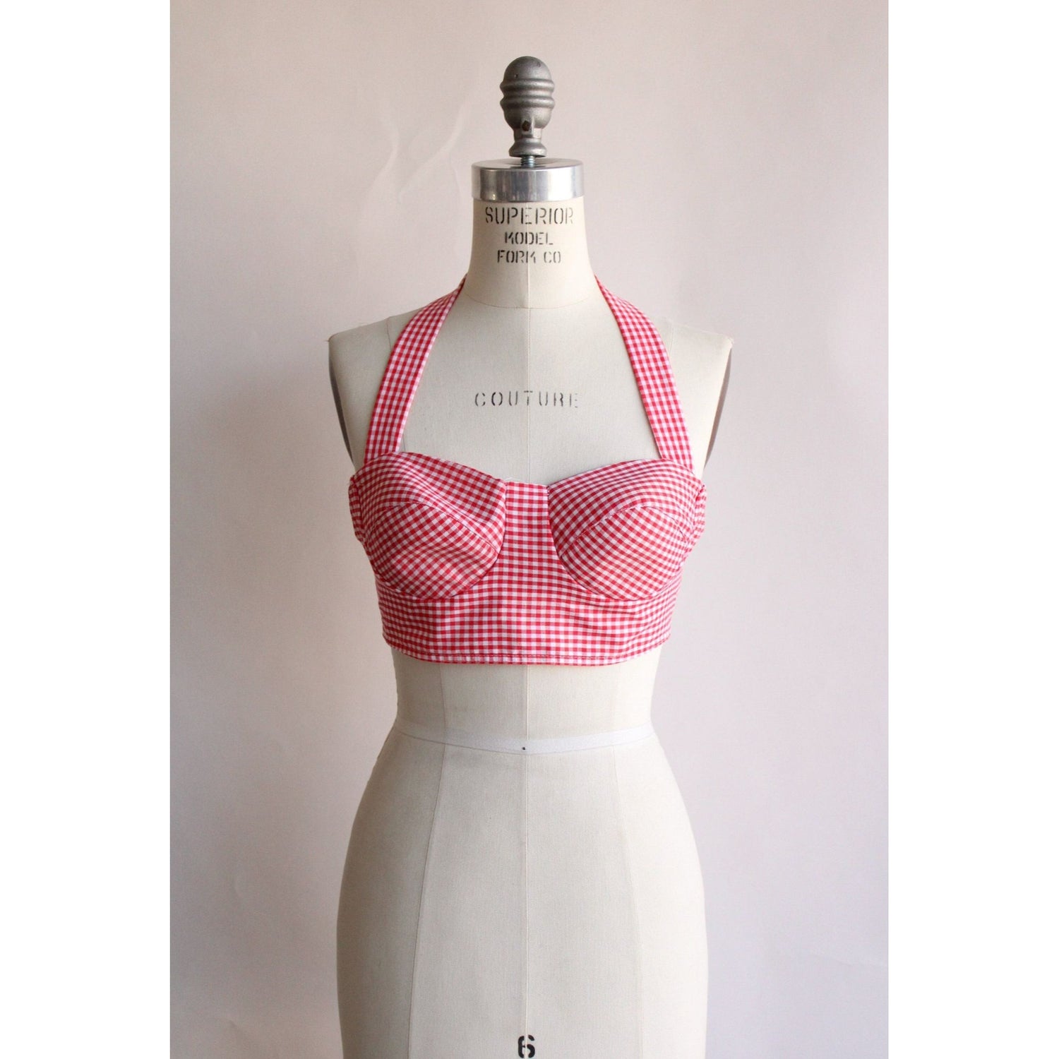Vintage 1990s 2000s Red and White Gingham Check Halter Bra Top – Toadstool  Farm Vintage