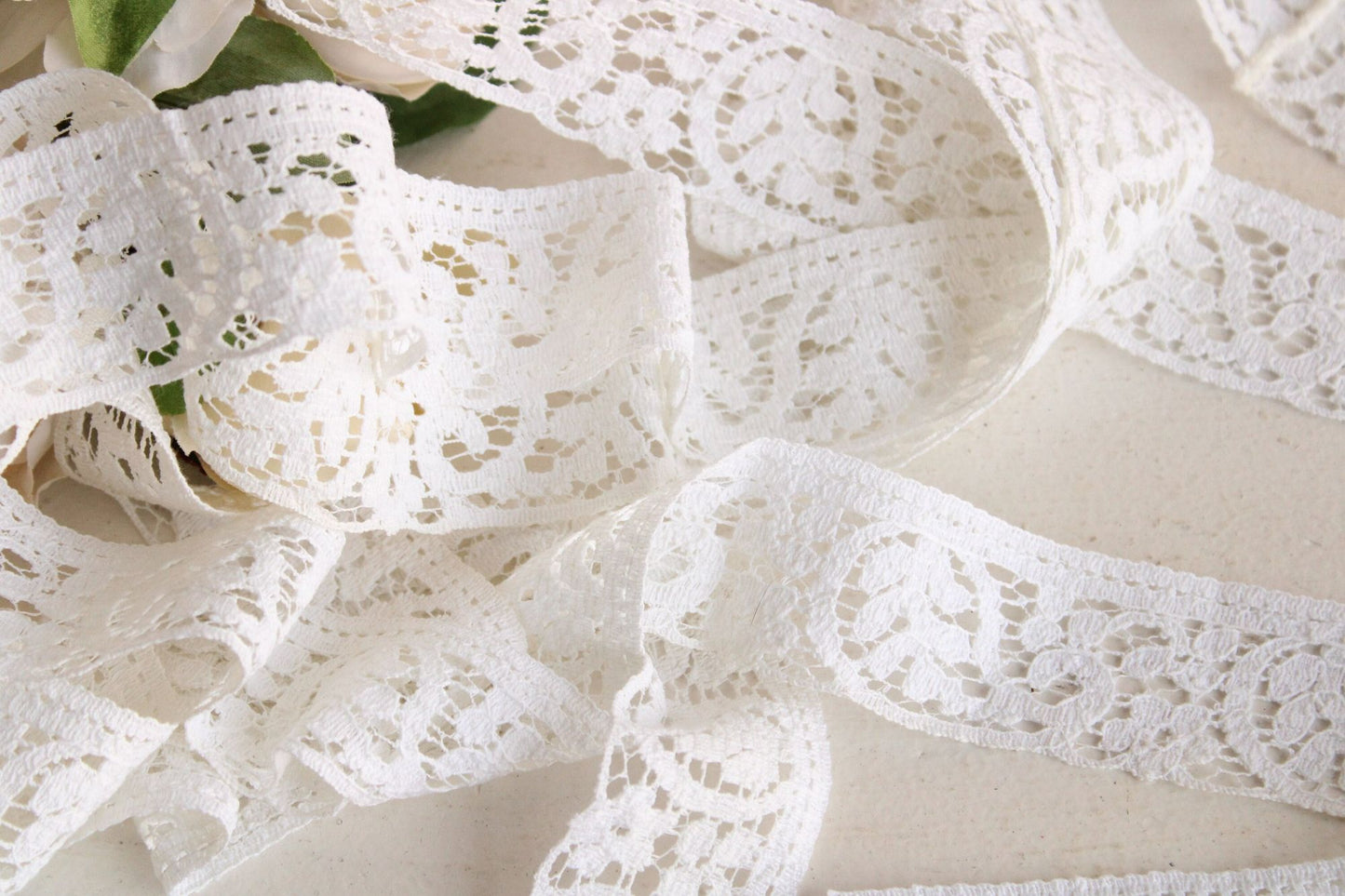Vintage White Lace Trim 1.75", Paisley and Leaf Pattern, Two Yards
