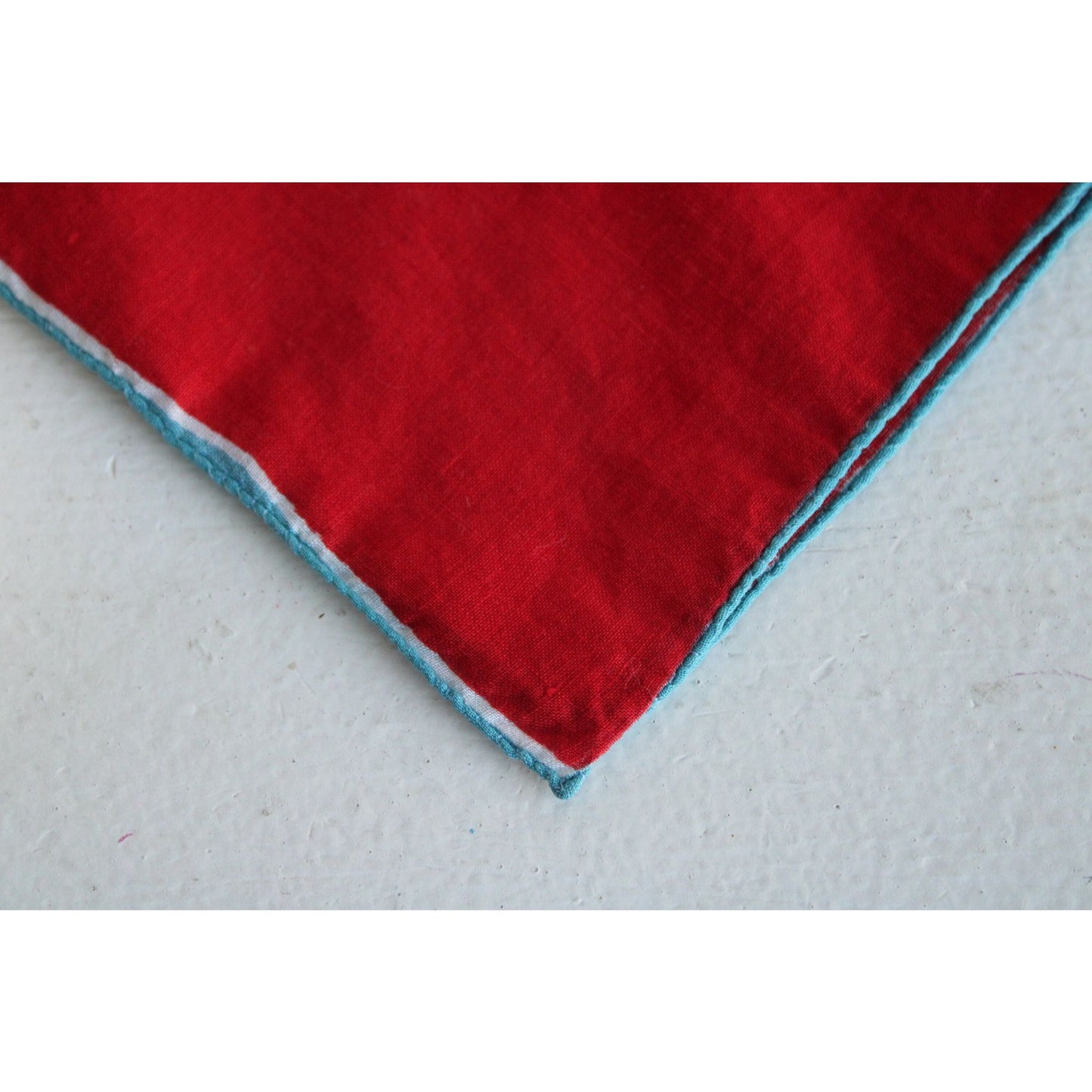 Vintage Red Handkerchief with Blue Edge