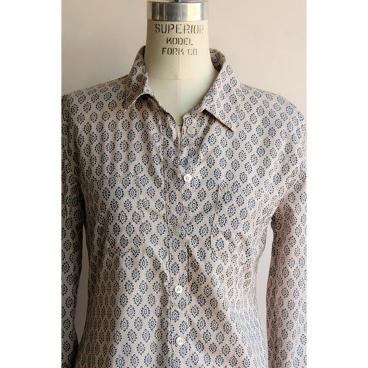American Rag Cie womens Shirt, Size Small, Button Down, Lace Back, Blue and Beige