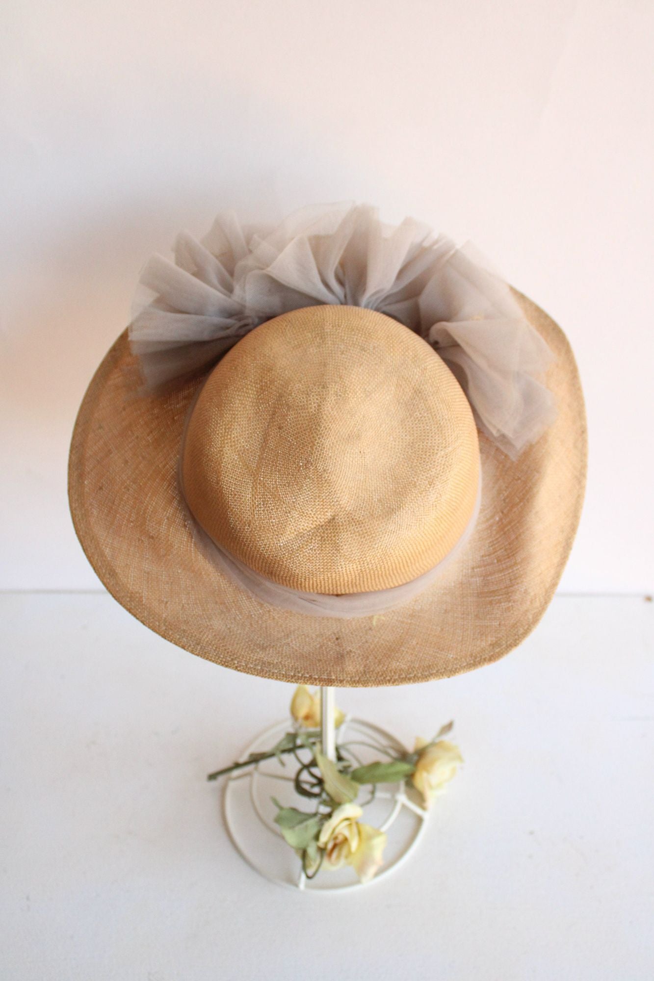 Vintage 1940s 1950's  Straw Wide Brimmed Hat
