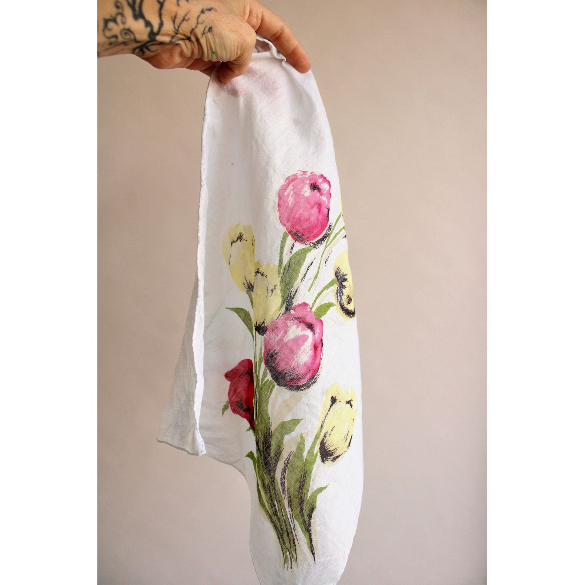 Vintage 1960s Tulip Print Cotton Scarf