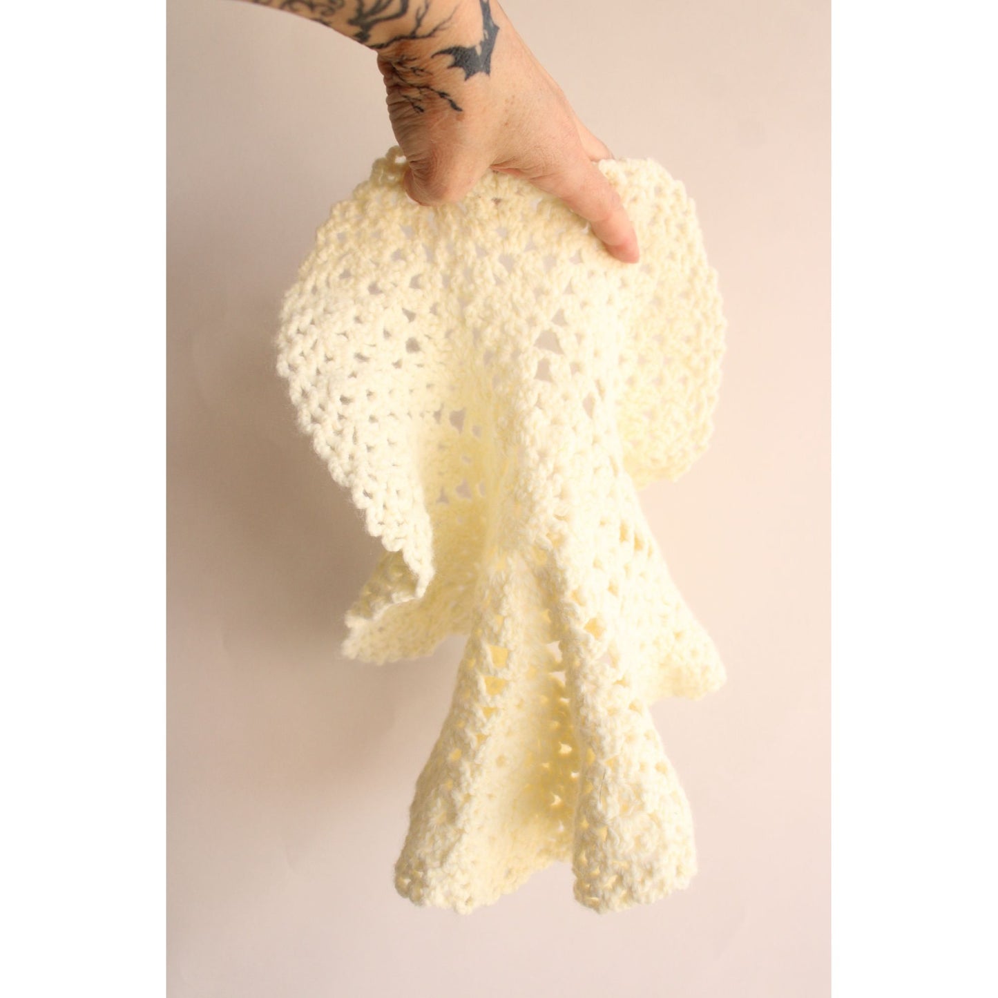 Vintage 1960s Crochet Yellow Yarn Doily