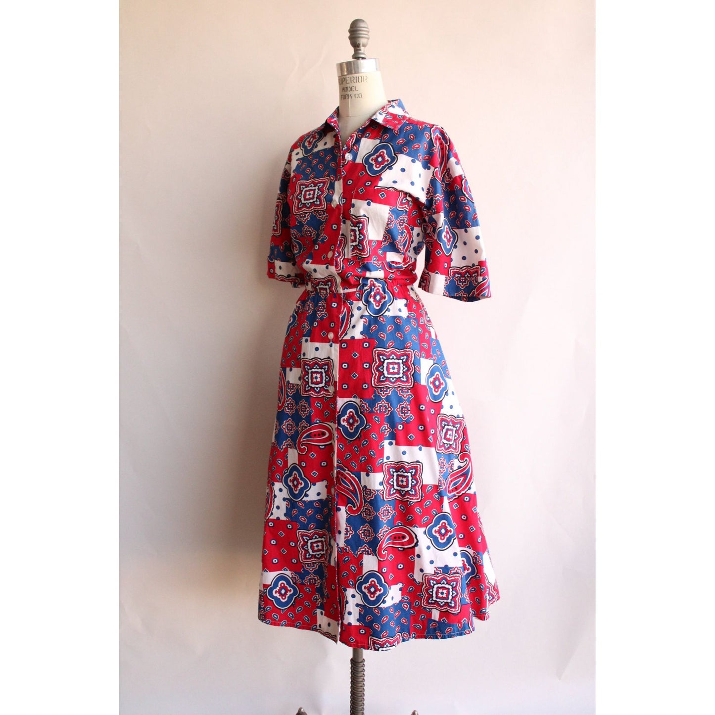 Vintage 1980s Does 1950s Shirtwaist Dress With Pockets