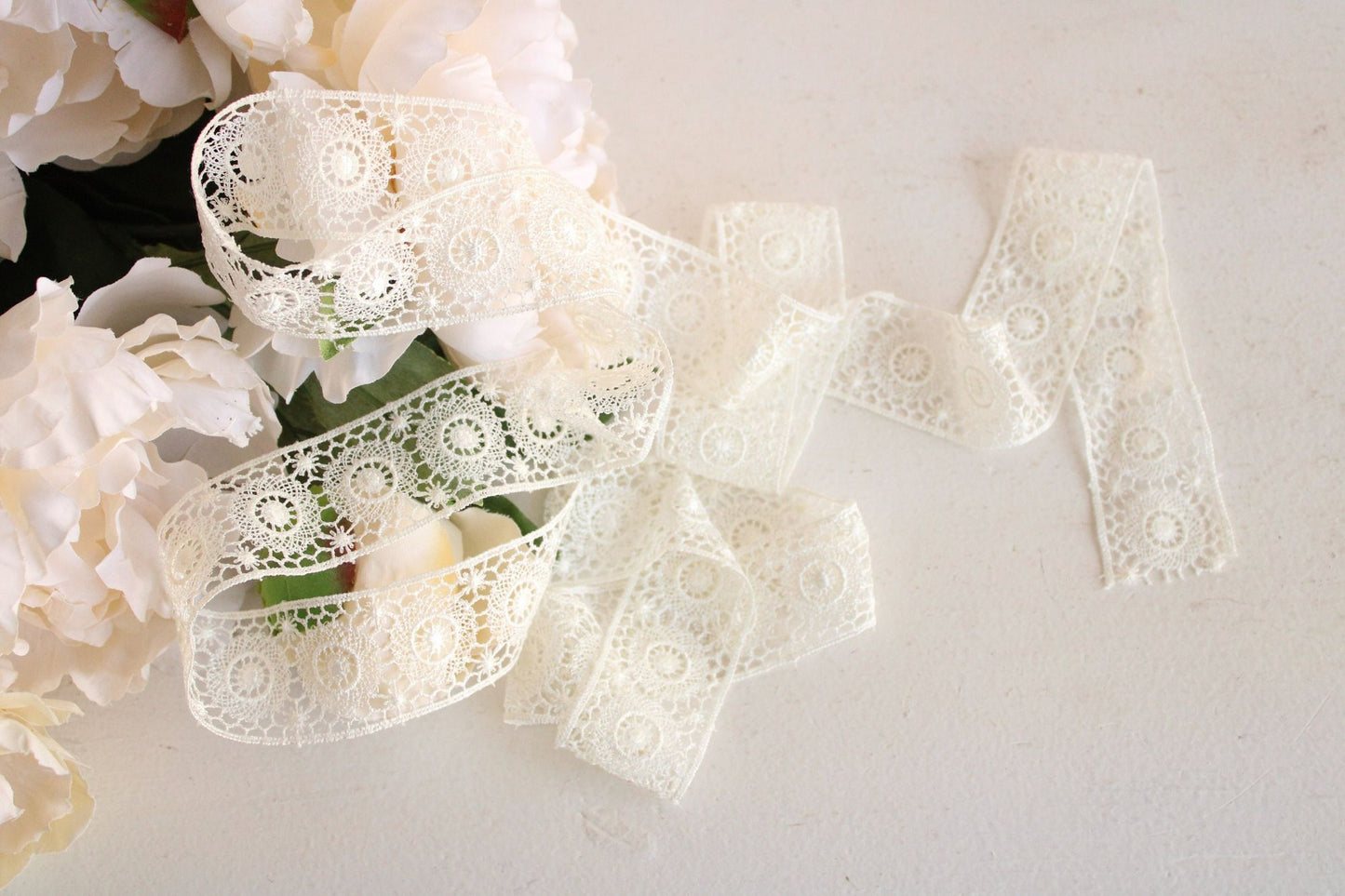Vintage Winter White Lace Trim, 66" Piece , 1.5" Wide, Sewing or Crafting
