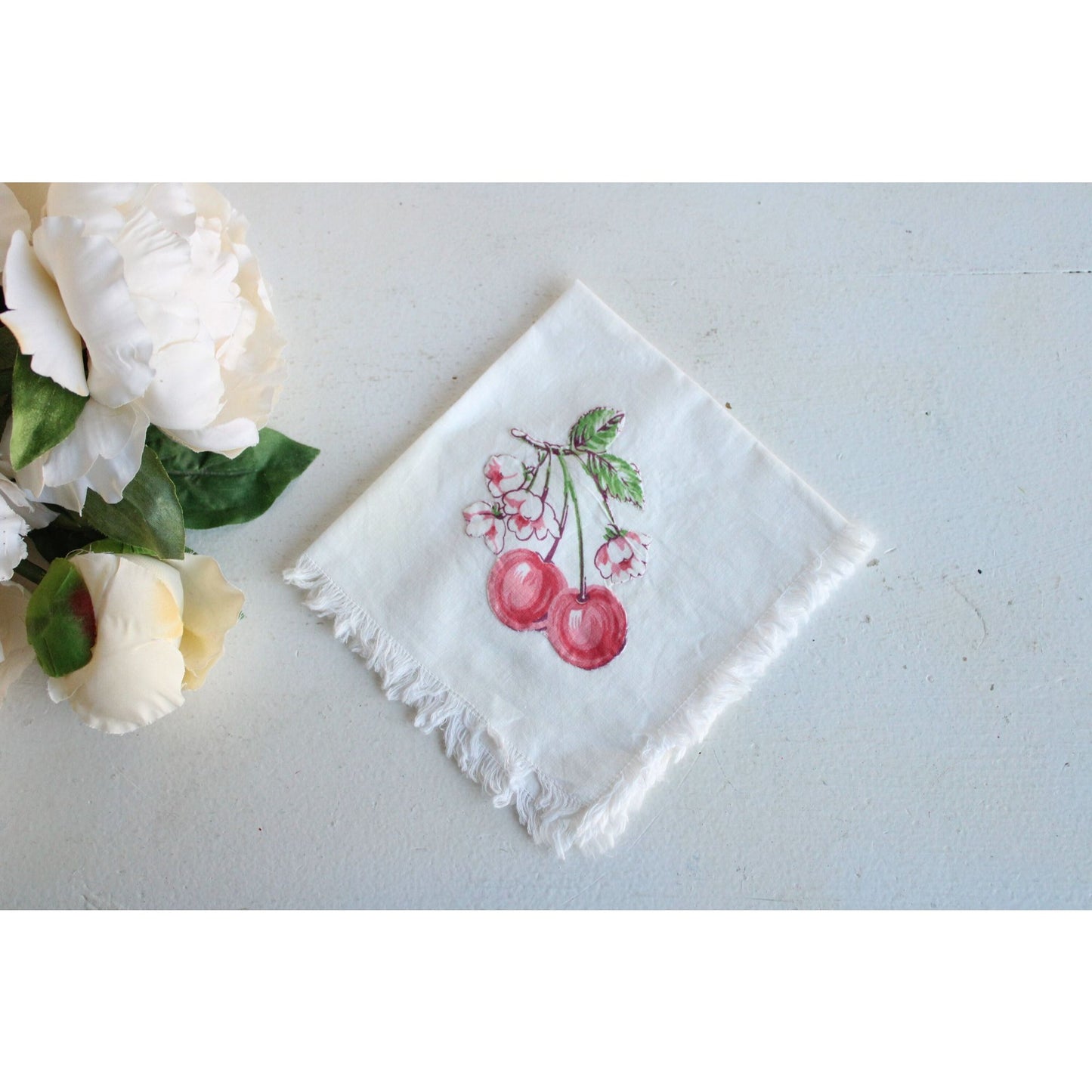 Vintage Cherry Linen Handkerchief