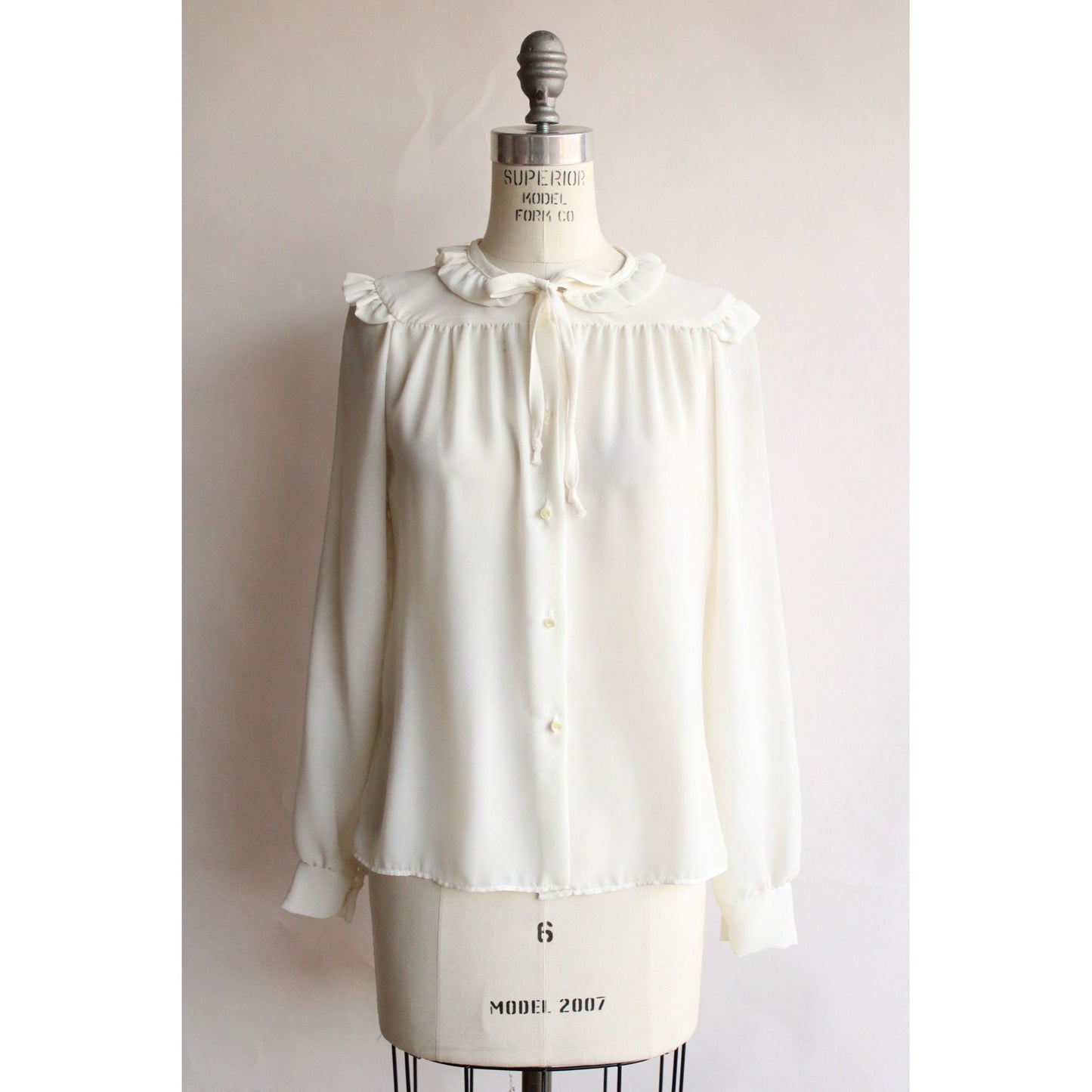 Vintage 1980s Blouse with Kitty Bow and Ruffled Collar