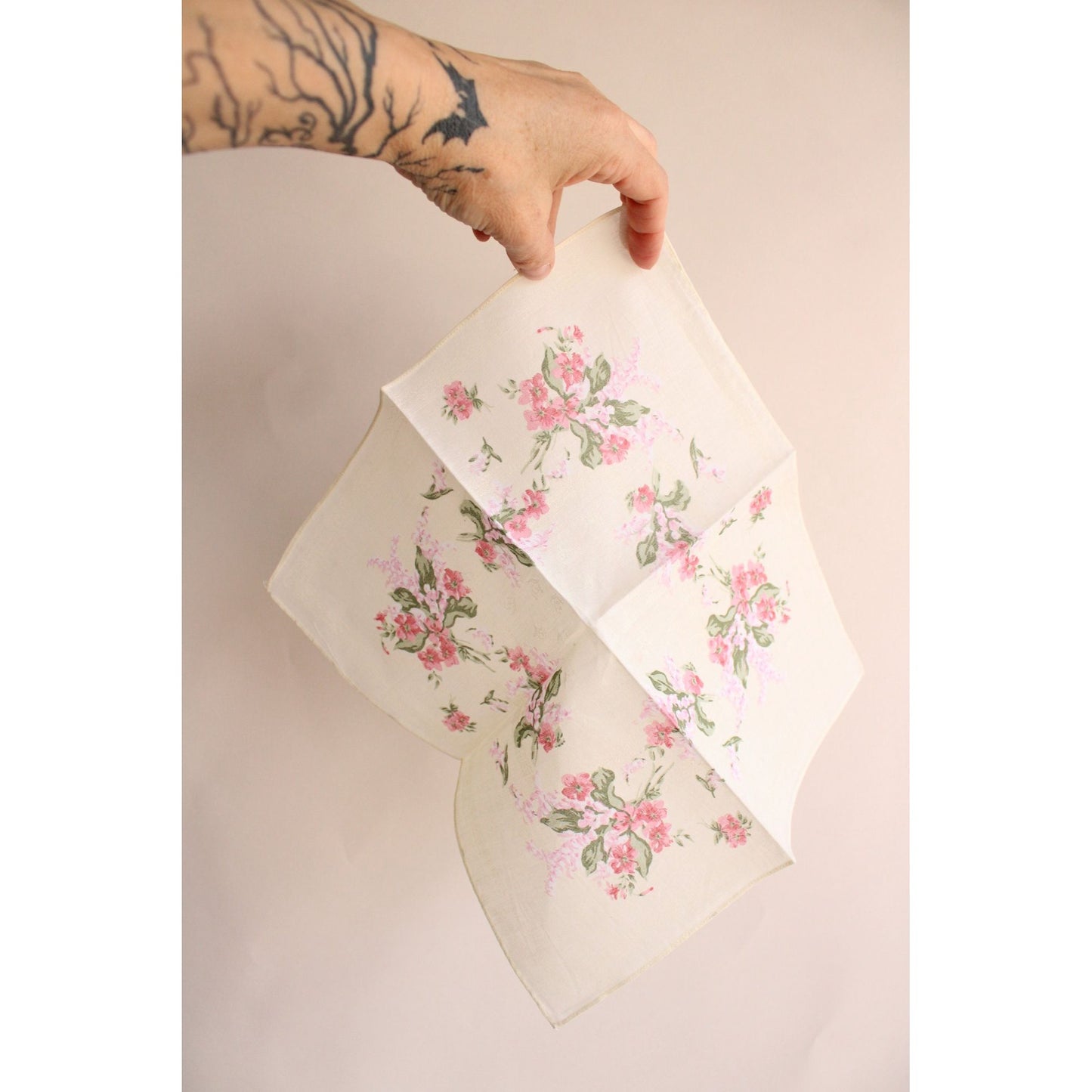 Vintage Yellow with Pink Floral Print Hanky