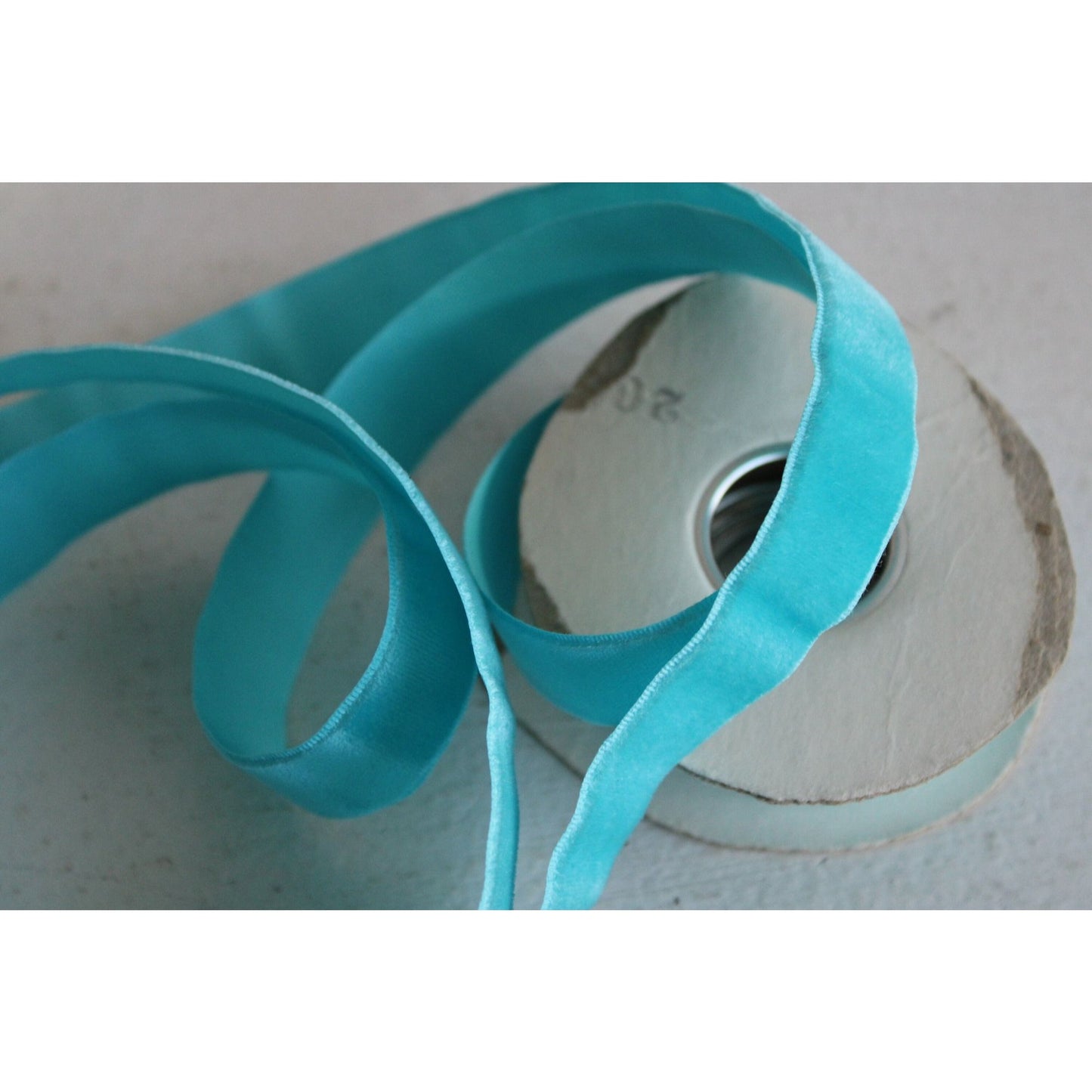 Vintage Teal Blue Velvet Ribbon 7/8" Wide / Two Yards And 22"