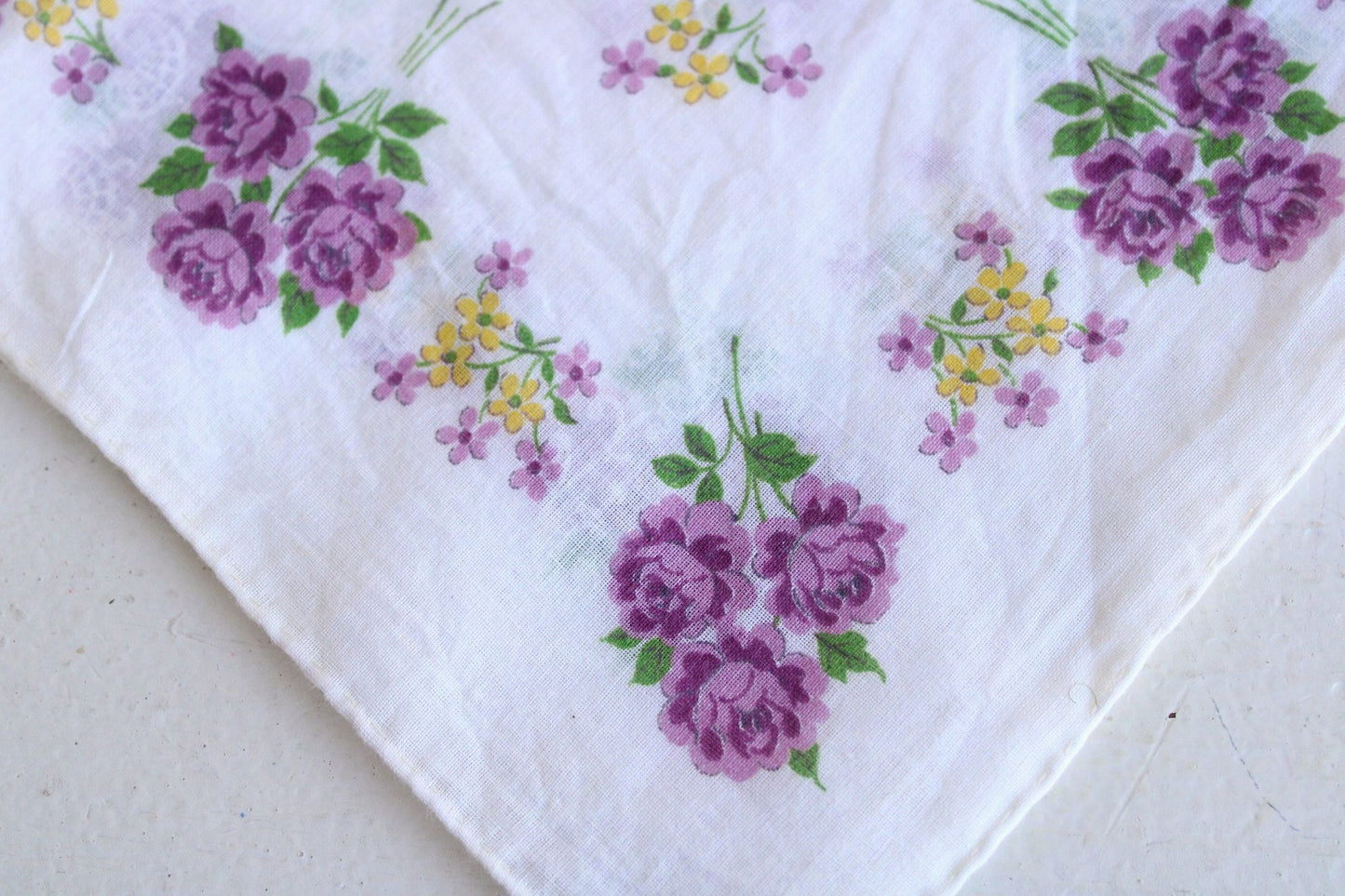 Vintage Purple Rose Flower Print Cotton Hanky